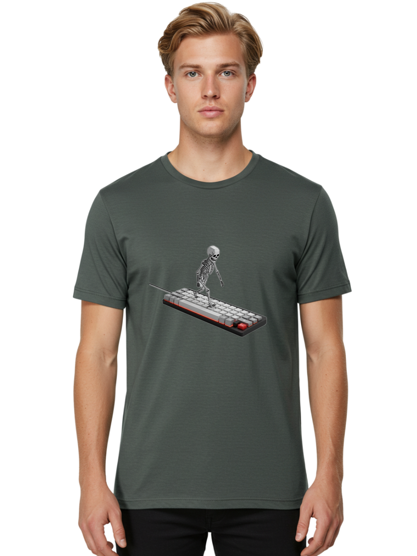 Skeleton-On-Keyboard Men'S Graphic Tee, 100% Cotton, Comfortable Casual Summer Wear, Machine Washable, Vintage Camera, Old Camera, Antique Camera, Black Camera, Classic Photography, Photography Equipment, Nostalgic Device, Film Camera, Ban482 18