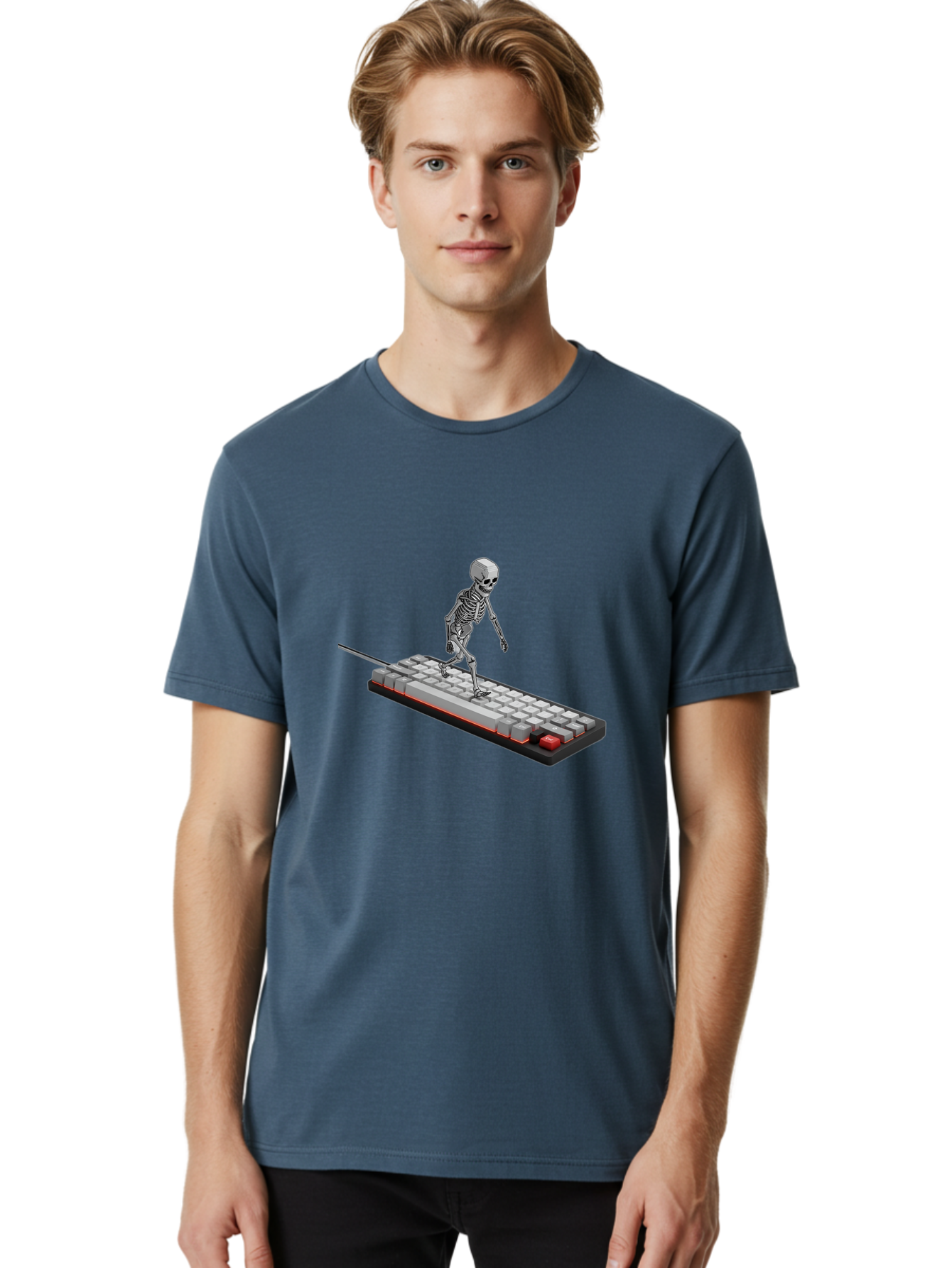 Skeleton-On-Keyboard Men'S Graphic Tee, 100% Cotton, Comfortable Casual Summer Wear, Machine Washable, Vintage Camera, Old Camera, Antique Camera, Black Camera, Classic Photography, Photography Equipment, Nostalgic Device, Film Camera, Ban482 16