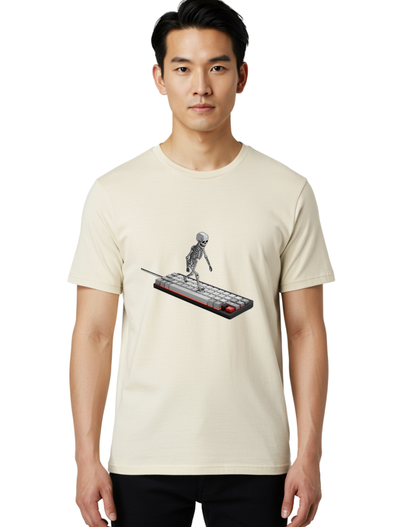 Skeleton-On-Keyboard Men'S Graphic Tee, 100% Cotton, Comfortable Casual Summer Wear, Machine Washable, Vintage Camera, Old Camera, Antique Camera, Black Camera, Classic Photography, Photography Equipment, Nostalgic Device, Film Camera, Ban482 23