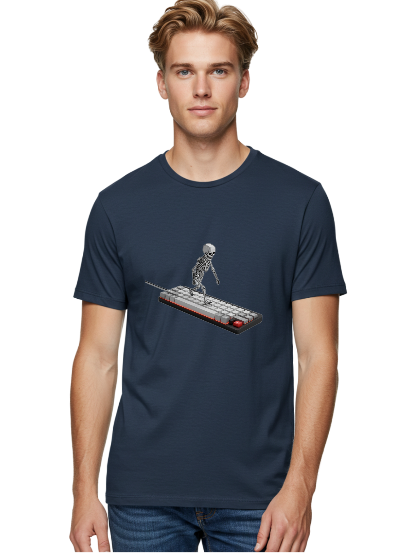 Skeleton-On-Keyboard Men'S Graphic Tee, 100% Cotton, Comfortable Casual Summer Wear, Machine Washable, Vintage Camera, Old Camera, Antique Camera, Black Camera, Classic Photography, Photography Equipment, Nostalgic Device, Film Camera, Ban482 25