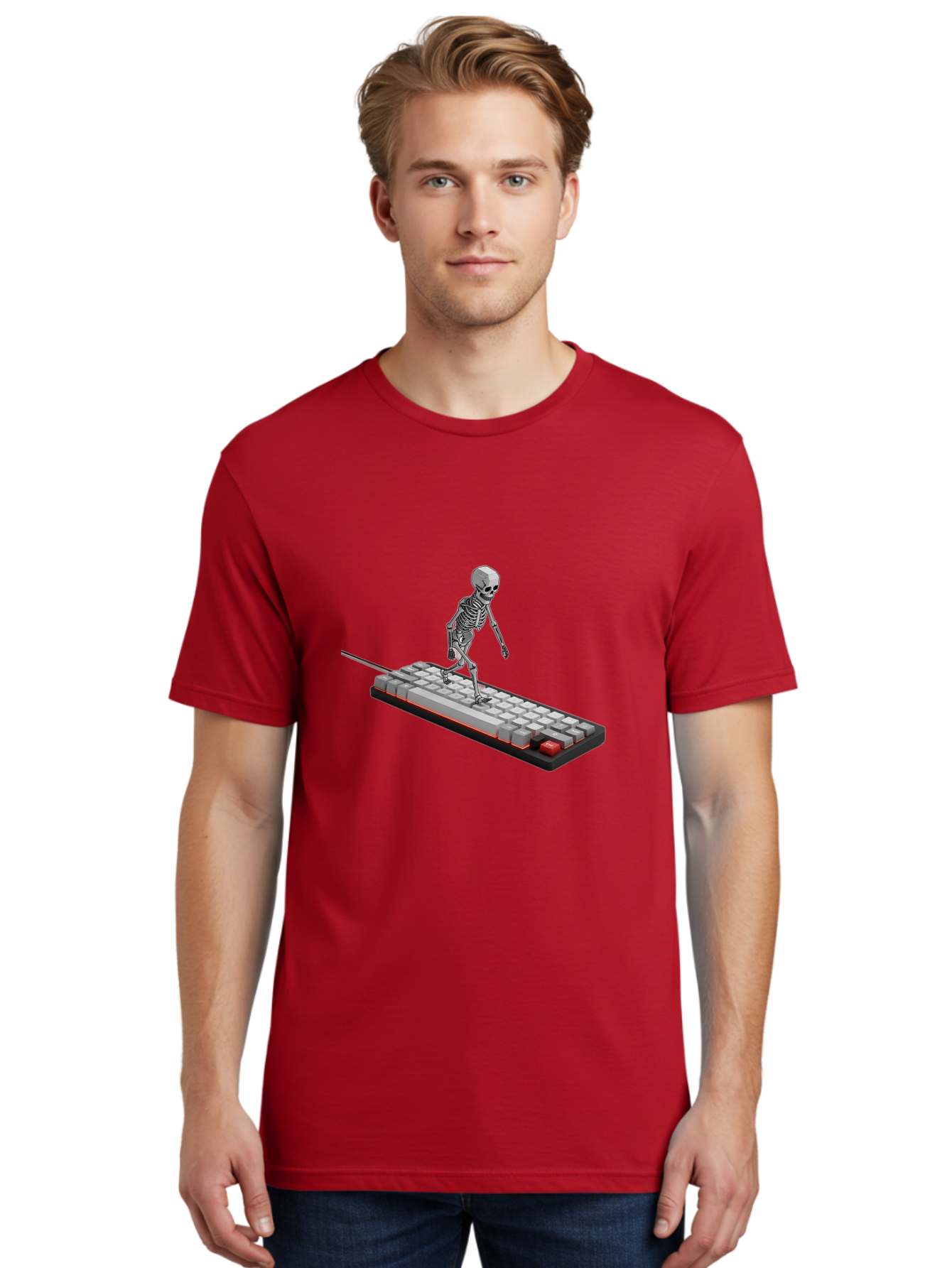 Skeleton-On-Keyboard Men'S Graphic Tee, 100% Cotton, Comfortable Casual Summer Wear, Machine Washable, Vintage Camera, Old Camera, Antique Camera, Black Camera, Classic Photography, Photography Equipment, Nostalgic Device, Film Camera, Ban482 24