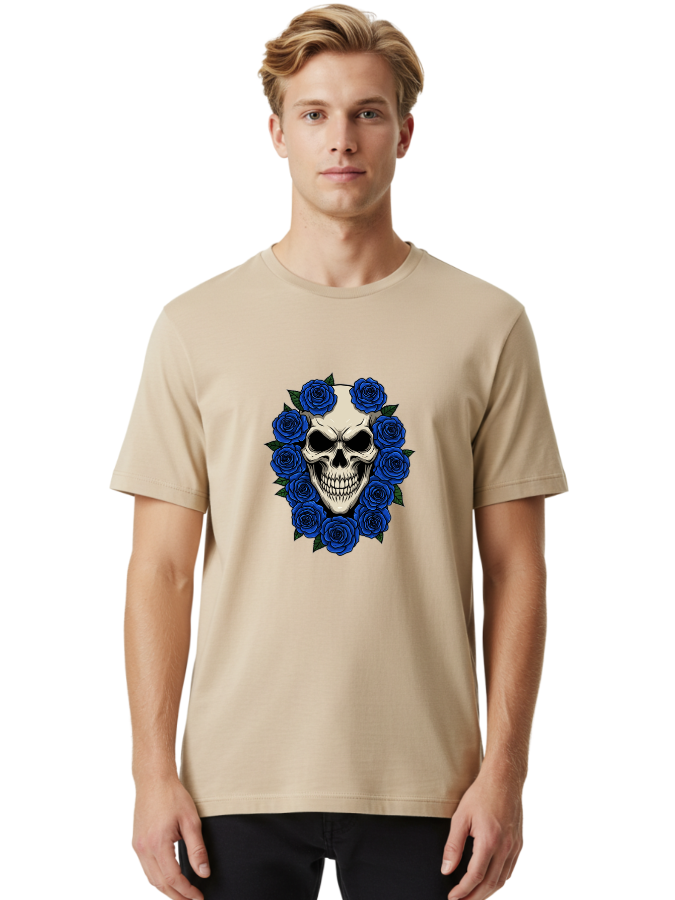 Skull-With-Blue-Roses Men'S Graphic Tee, 100% Cotton, Comfortable Casual Summer Wear, Machine Washable, Vintage Camera, Old Camera, Antique Camera, Black Camera, Classic Photography, Photography Equipment, Nostalgic Device, Film Camera, Ban485 30