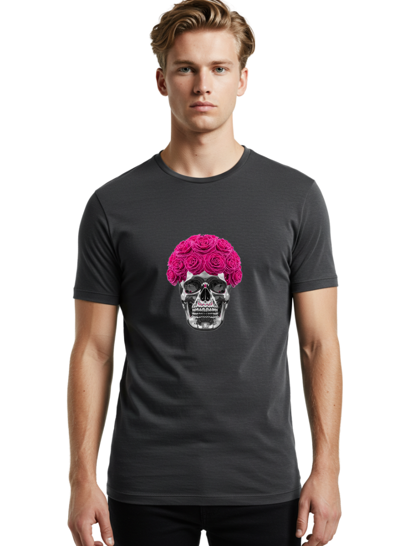 Skull-With-Pink-Roses Men'S Graphic Tee, 100% Cotton, Comfortable Casual Summer Wear, Machine Washable, Vintage Camera, Old Camera, Antique Camera, Black Camera, Classic Photography, Photography Equipment, Nostalgic Device, Film Camera, Ban487 18