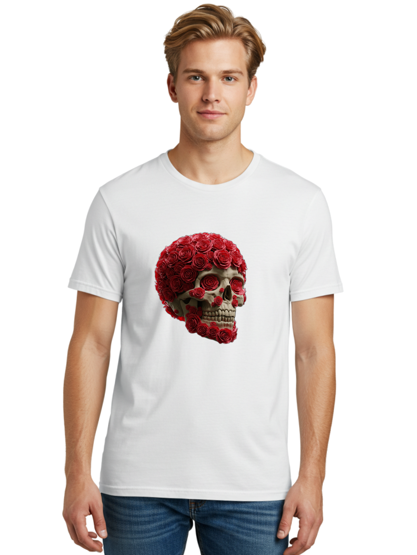 Skull-With-Red-Roses Men'S Graphic Tee, 100% Cotton, Comfortable Casual Summer Wear, Machine Washable, Vintage Camera, Old Camera, Antique Camera, Black Camera, Classic Photography, Photography Equipment, Nostalgic Device, Film Camera, Ban489 18
