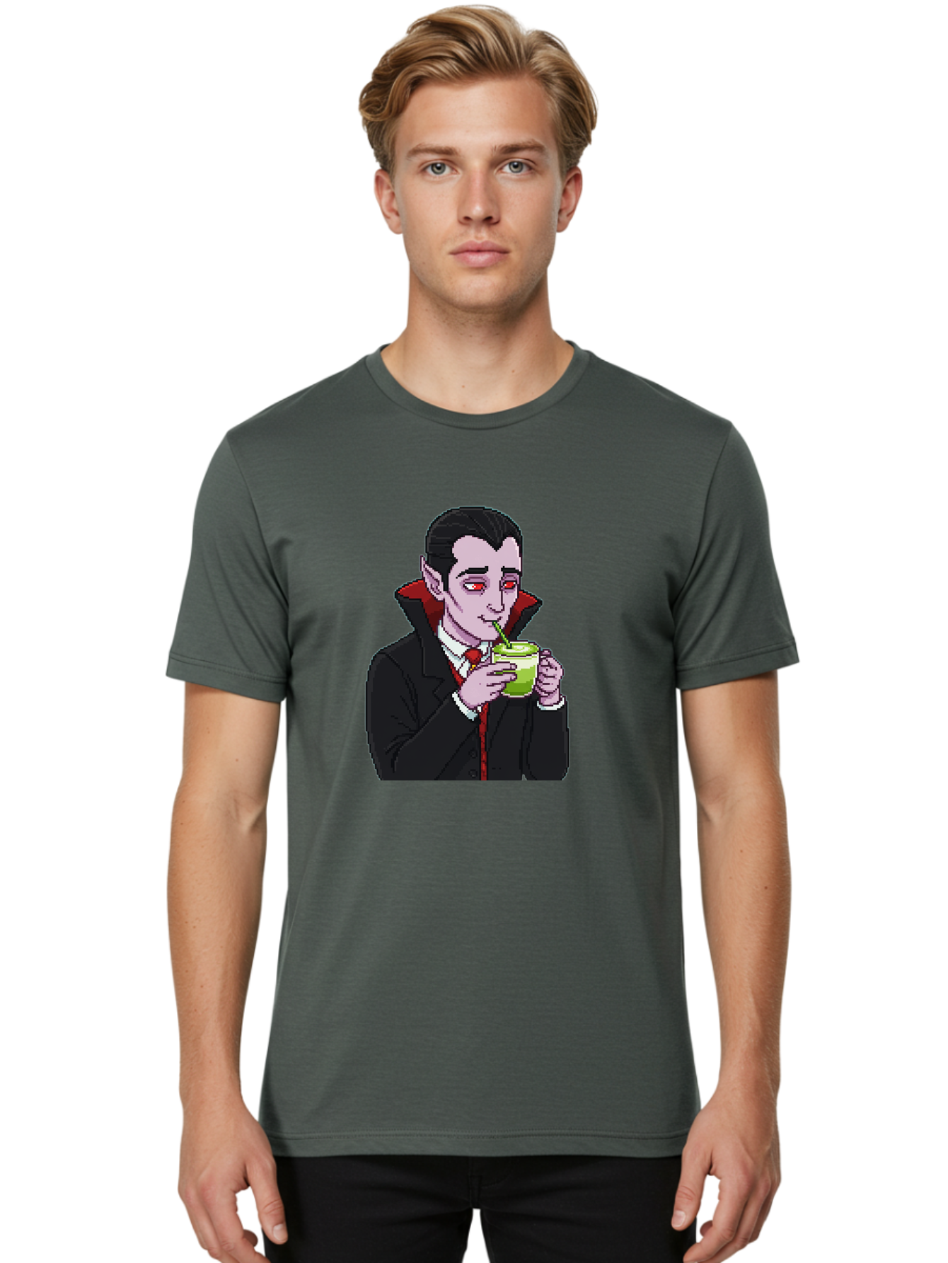 Vampire-Drinking-Matcha-2 Men'S Graphic Tee, 100% Cotton, Comfortable Casual Summer Wear, Machine Washable, Vintage Camera, Old Camera, Antique Camera, Black Camera, Classic Photography, Photography Equipment, Nostalgic Device, Film Camera, Ban896 20