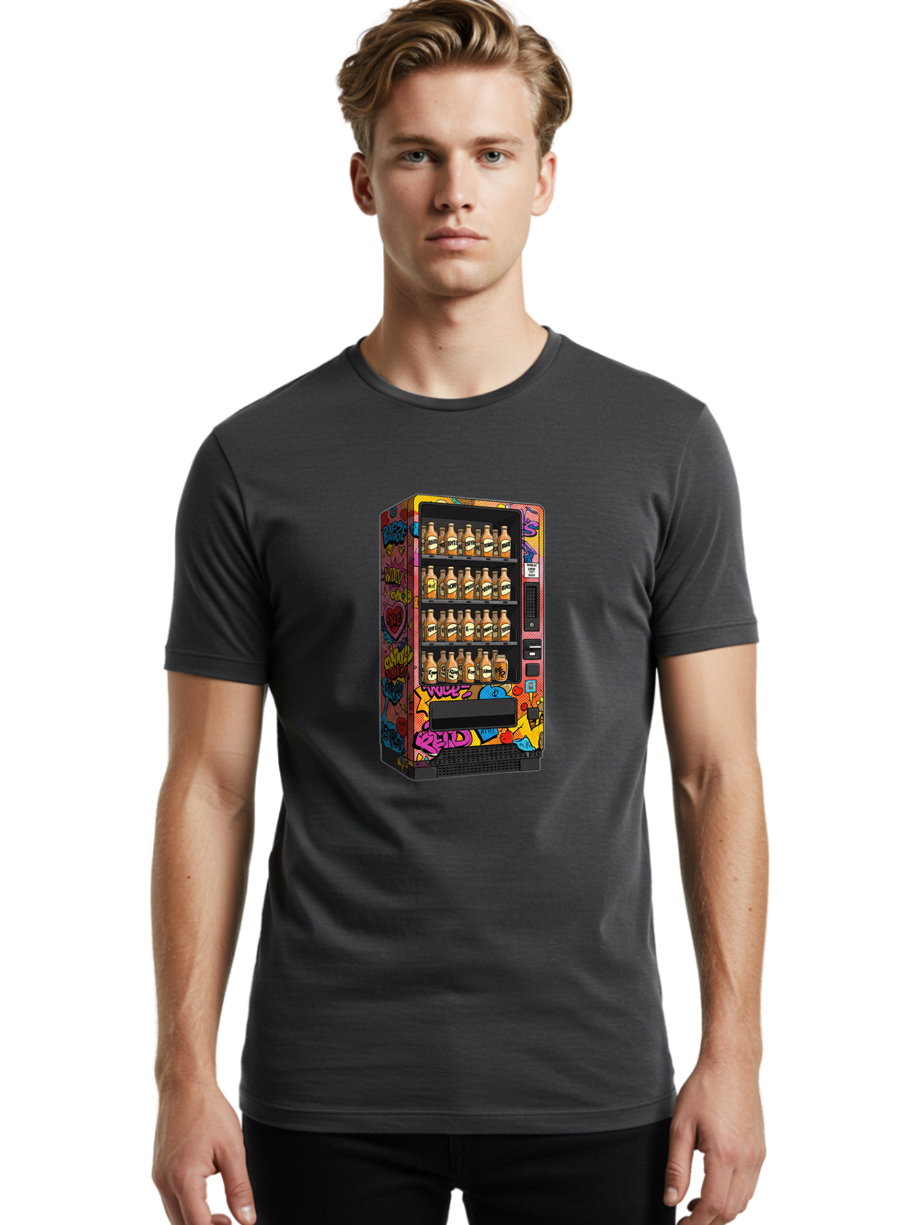 Vending-Machine-Graffiti Men'S Graphic Tee, 100% Cotton, Comfortable Casual Summer Wear, Machine Washable, Vintage Camera, Old Camera, Antique Camera, Black Camera, Classic Photography, Photography Equipment, Nostalgic Device, Film Camera, Ban909 20
