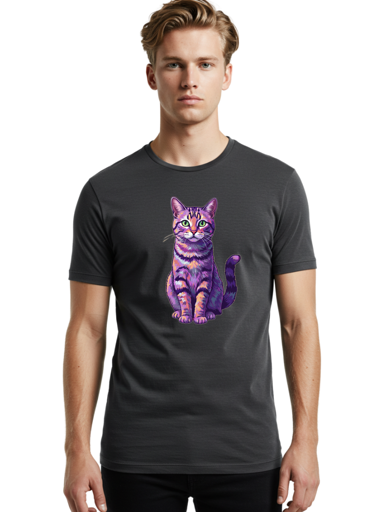 Purple-Tabby-Cat Men'S Graphic Tee, 100% Cotton, Comfortable Casual Summer Wear, Machine Washable, Vintage Camera, Old Camera, Antique Camera, Black Camera, Classic Photography, Photography Equipment, Nostalgic Device, Film Camera, Camera Art Bao776 17