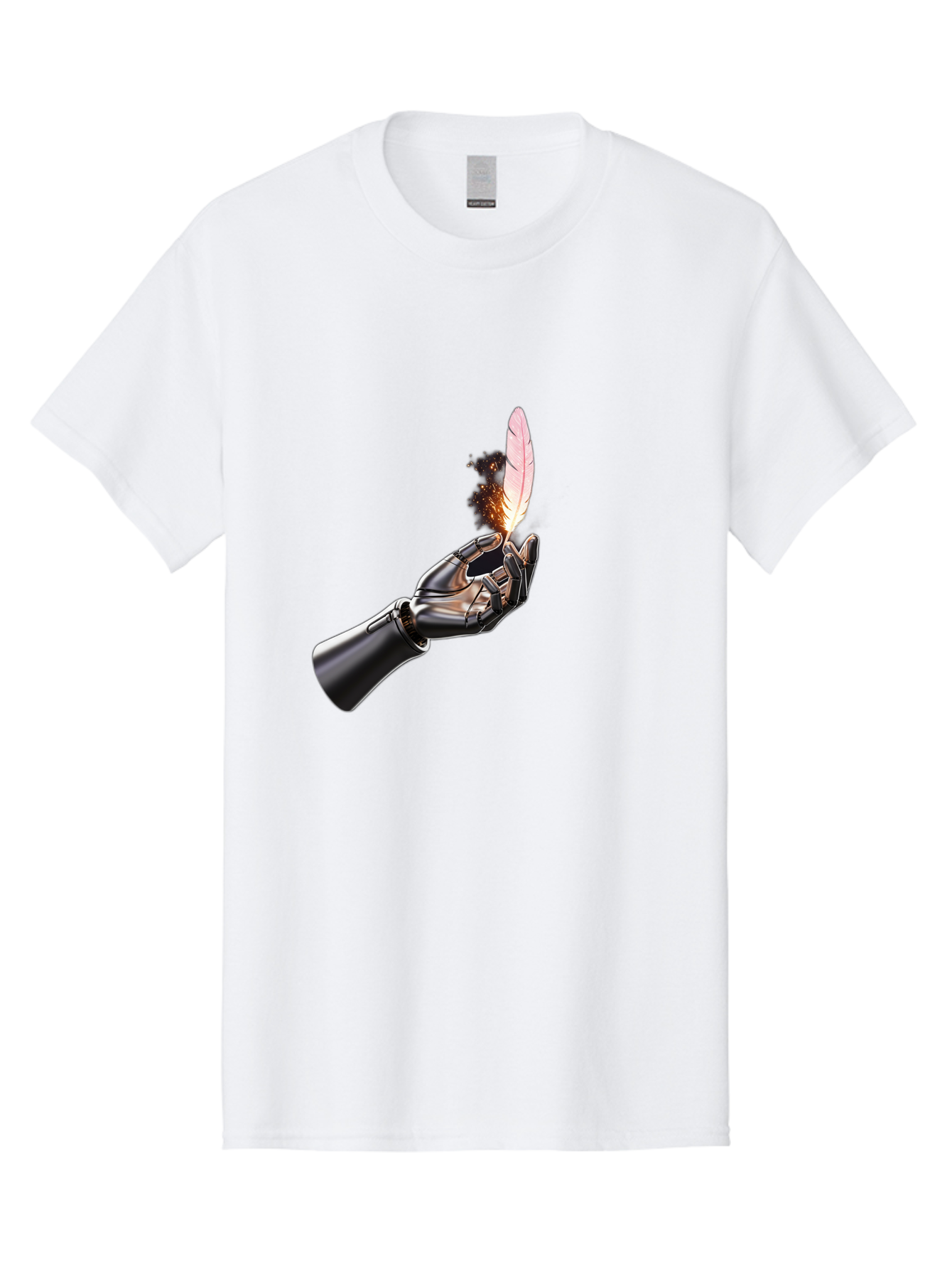 Robot-Hand-Holding-Feather-1 Men'S Graphic Tee, 100% Cotton, Comfortable Casual Summer Wear, Machine Washable, Vintage Camera, Old Camera, Antique Camera, Black Camera, Classic Photography, Photography Equipment, Nostalgic Device, Film Camera, Bao802 2