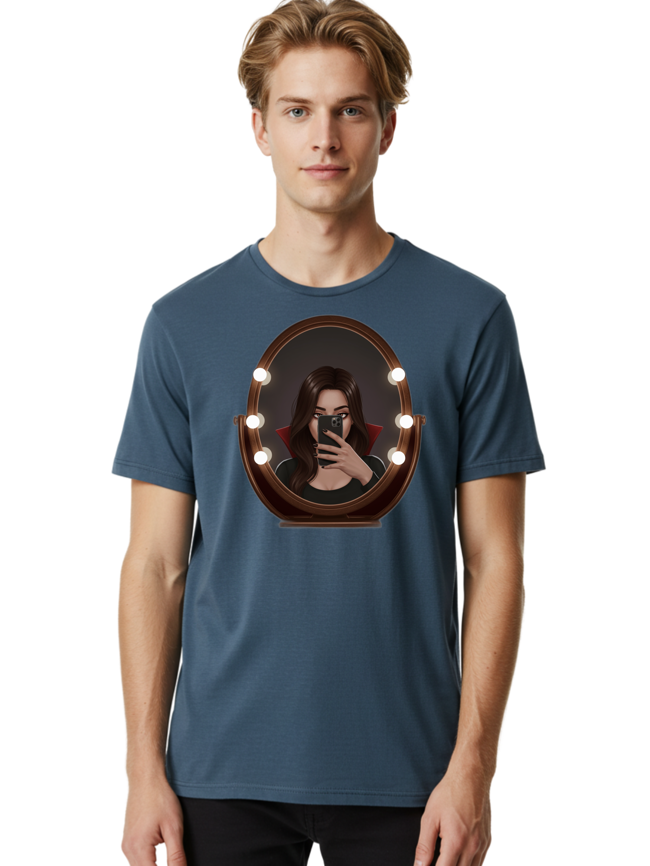 Vampire-Woman-Taking-Selfie Men'S Graphic Tee, 100% Cotton, Comfortable Casual Summer Wear, Machine Washable, Vintage Camera, Old Camera, Antique Camera, Black Camera, Classic Photography, Photography Equipment, Nostalgic Device, Film Camera, Bao992 30