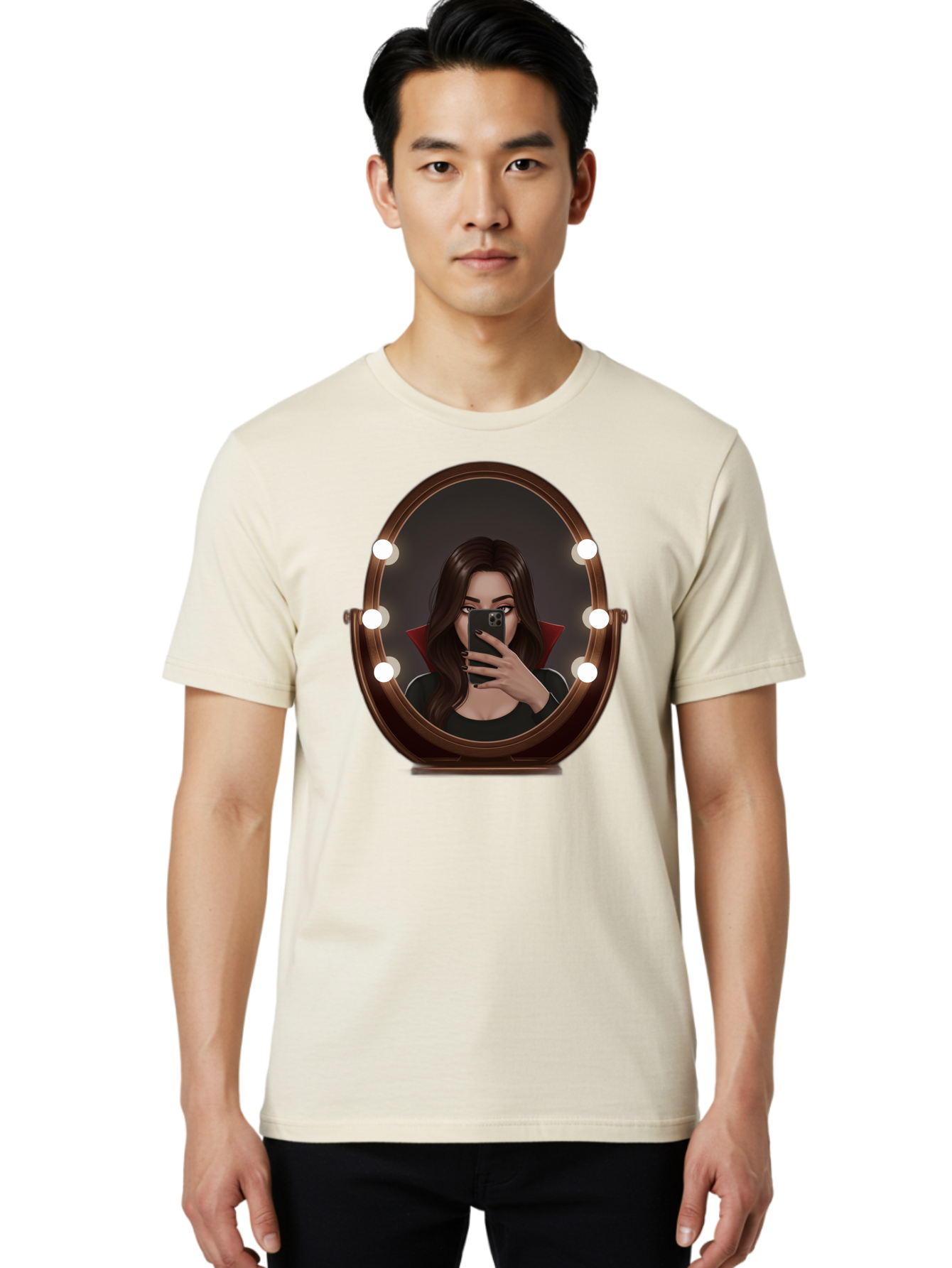 Vampire-Woman-Taking-Selfie Men'S Graphic Tee, 100% Cotton, Comfortable Casual Summer Wear, Machine Washable, Vintage Camera, Old Camera, Antique Camera, Black Camera, Classic Photography, Photography Equipment, Nostalgic Device, Film Camera, Bao992 25