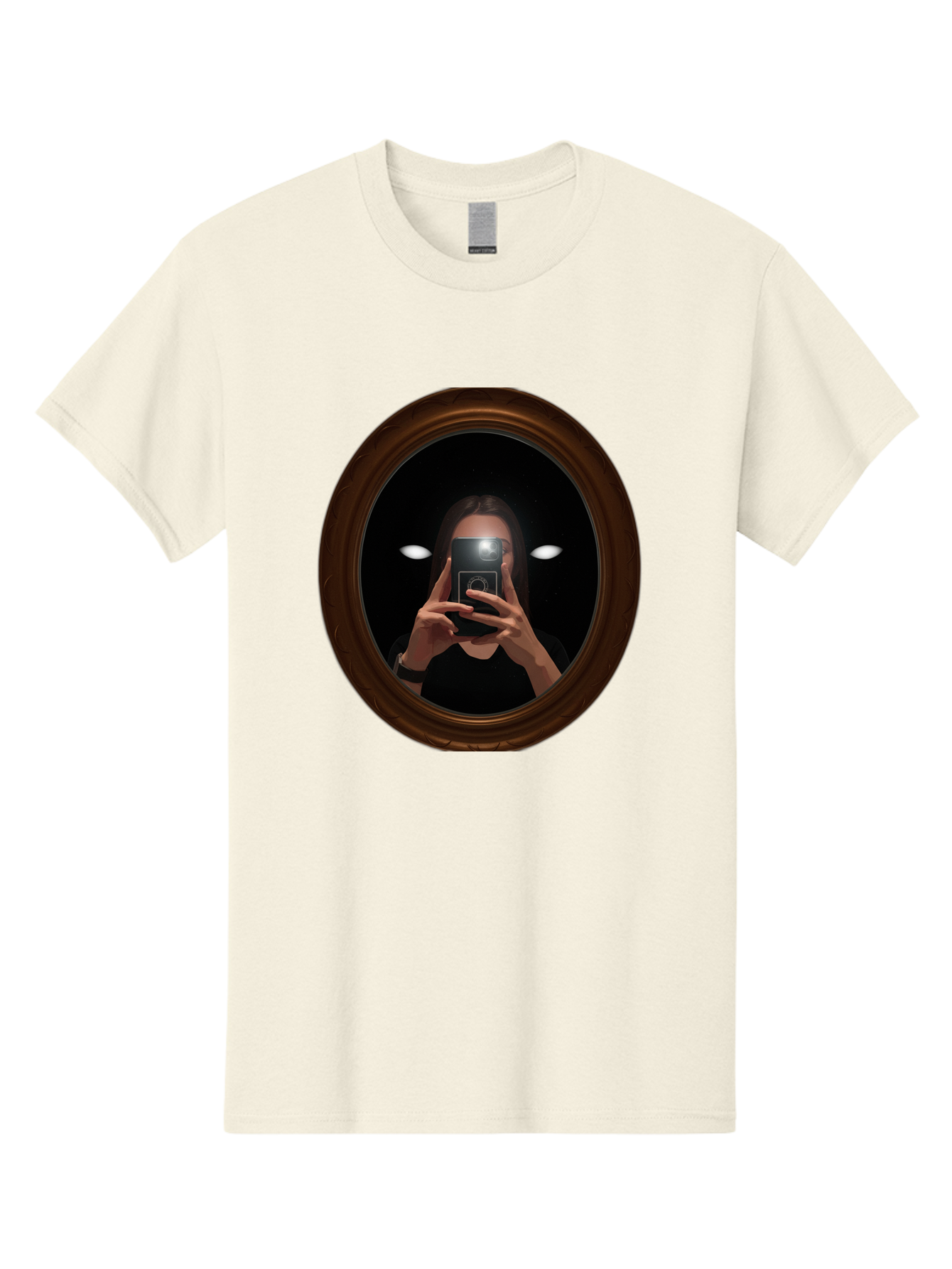 Woman-Taking-Selfie-In-Oval-Mirror Men'S Graphic Tee, 100% Cotton, Comfortable Casual Summer Wear, Machine Washable, Vintage Camera, Old Camera, Antique Camera, Black Camera, Classic Photography, Photography Equipment, Nostalgic Device, Bap015 12