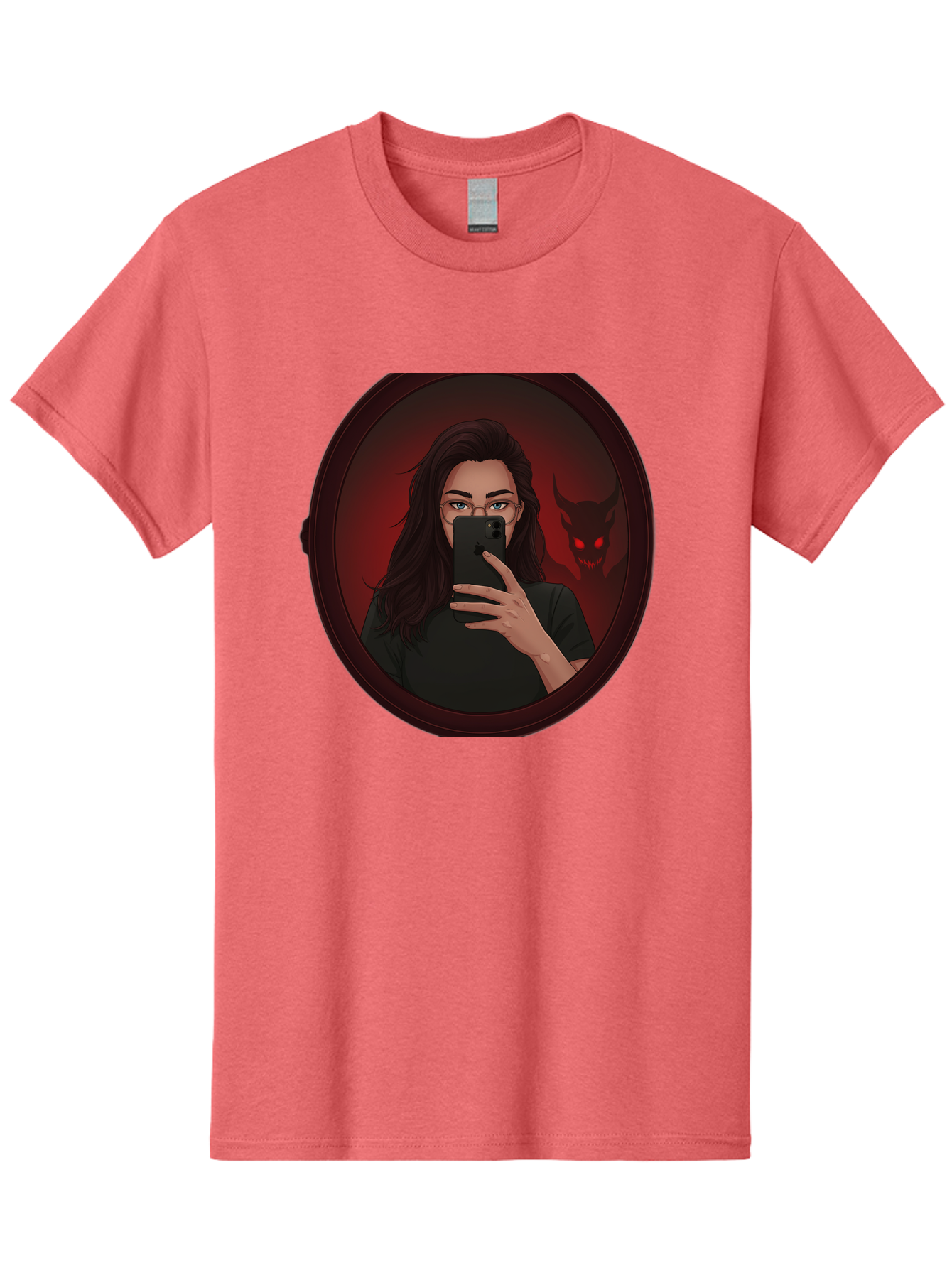 Woman-Taking-Selfie-With-Devil Men'S Graphic Tee, 100% Cotton, Comfortable Casual Summer Wear, Machine Washable, Vintage Camera, Old Camera, Antique Camera, Black Camera, Classic Photography, Photography Equipment, Nostalgic Device, Bap016 3