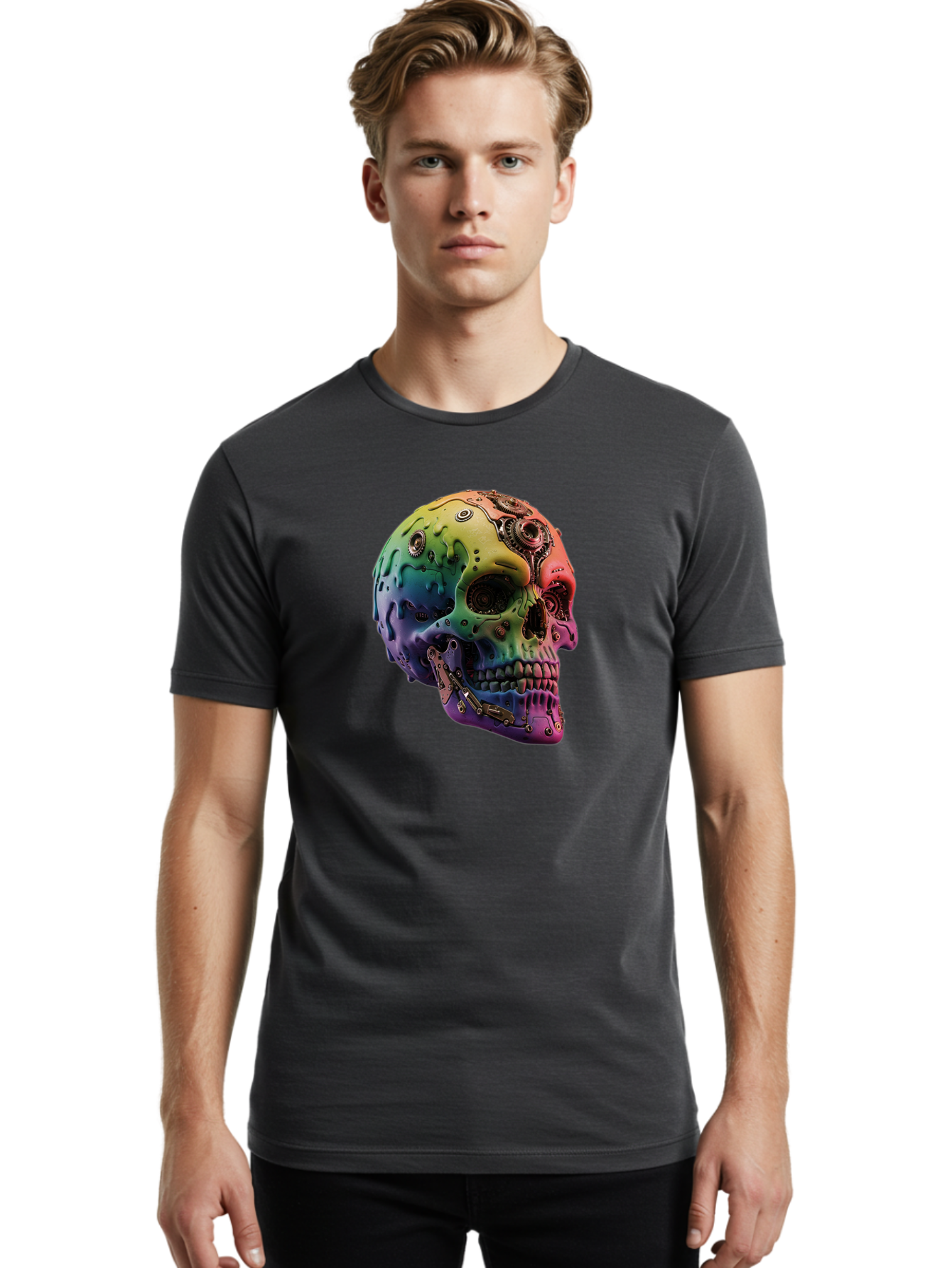Rainbow-Skull-5 Men'S Graphic Tee, 100% Cotton, Comfortable Casual Summer Wear, Machine Washable, Vintage Camera, Old Camera, Antique Camera, Black Camera, Classic Photography, Photography Equipment, Nostalgic Device, Film Camera, Camera Art Bap906 24