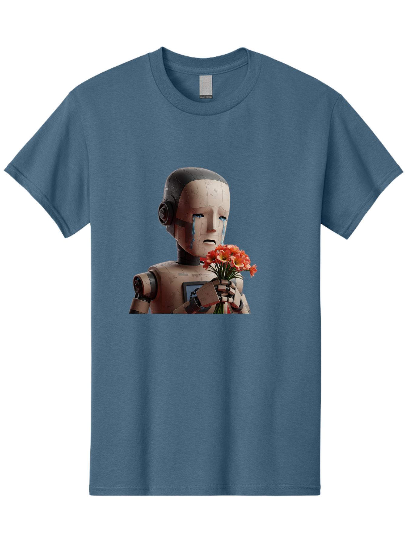 Robot-Holding-Bouquet-Of-Flowers Men'S Graphic Tee, 100% Cotton, Comfortable Casual Summer Wear, Machine Washable, Vintage Camera, Old Camera, Antique Camera, Black Camera, Classic Photography, Photography Equipment, Nostalgic Device, Bap951 1