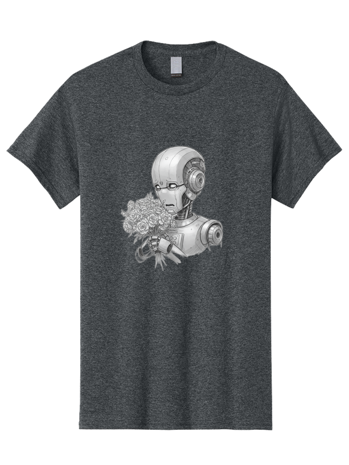 Robot-With-Flowers-2 Men'S Graphic Tee, 100% Cotton, Comfortable Casual Summer Wear, Machine Washable, Vintage Camera, Old Camera, Antique Camera, Black Camera, Classic Photography, Photography Equipment, Nostalgic Device, Film Camera, Bap955 2