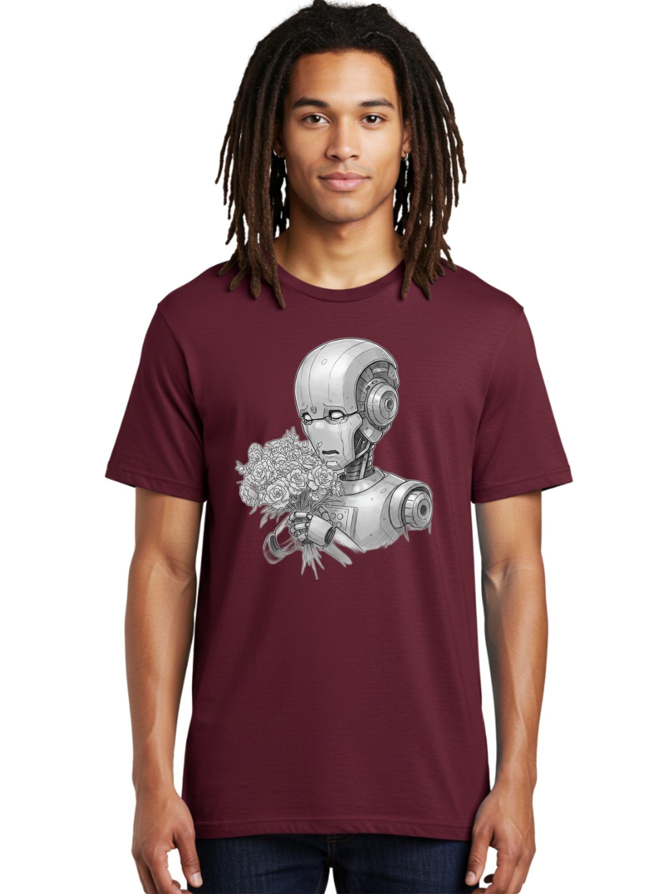 Robot-With-Flowers-2 Men'S Graphic Tee, 100% Cotton, Comfortable Casual Summer Wear, Machine Washable, Vintage Camera, Old Camera, Antique Camera, Black Camera, Classic Photography, Photography Equipment, Nostalgic Device, Film Camera, Bap955 18