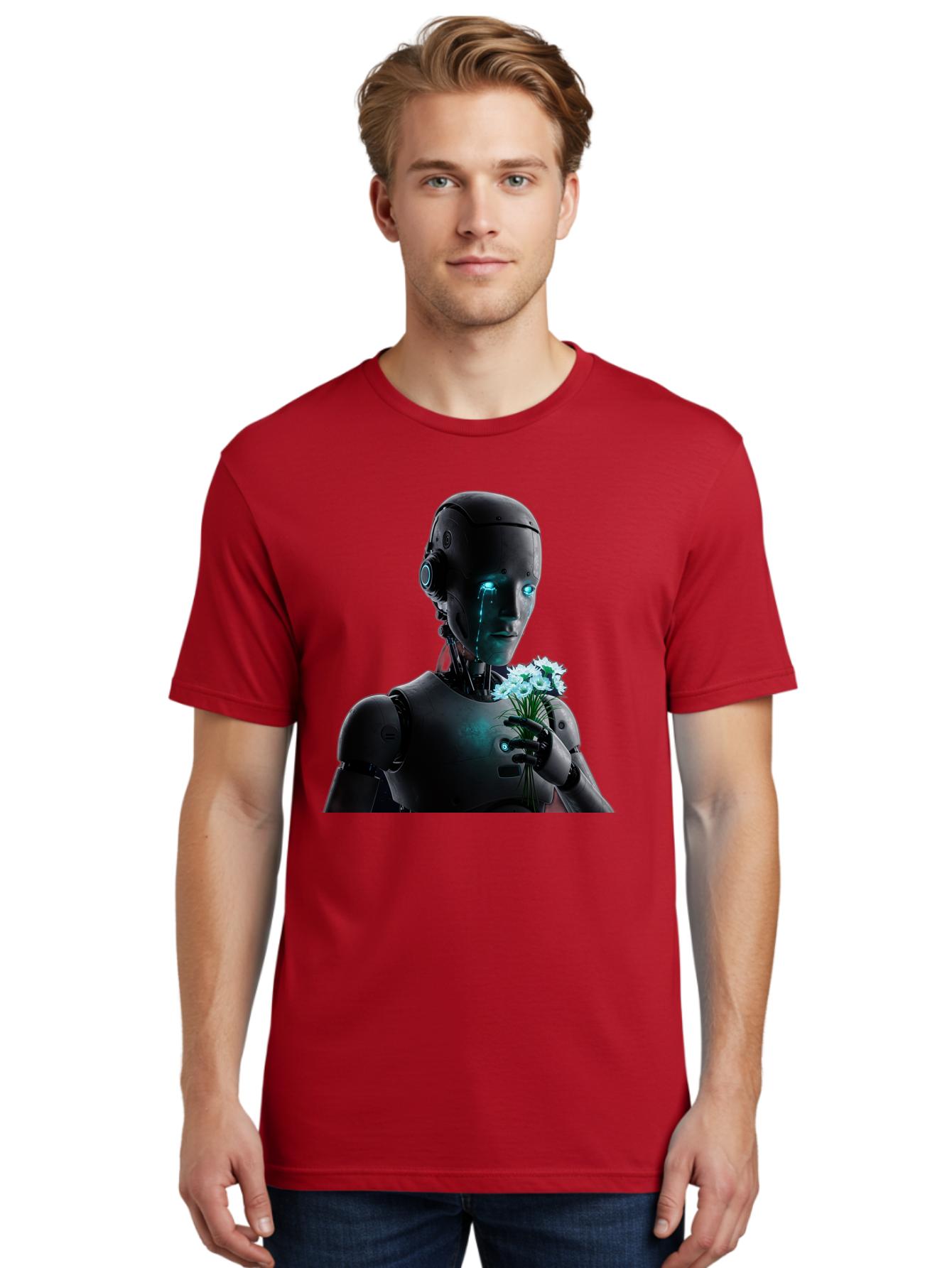 Robot-With-Flowers-3 Men'S Graphic Tee, 100% Cotton, Comfortable Casual Summer Wear, Machine Washable, Vintage Camera, Old Camera, Antique Camera, Black Camera, Classic Photography, Photography Equipment, Nostalgic Device, Film Camera, Bap956 20