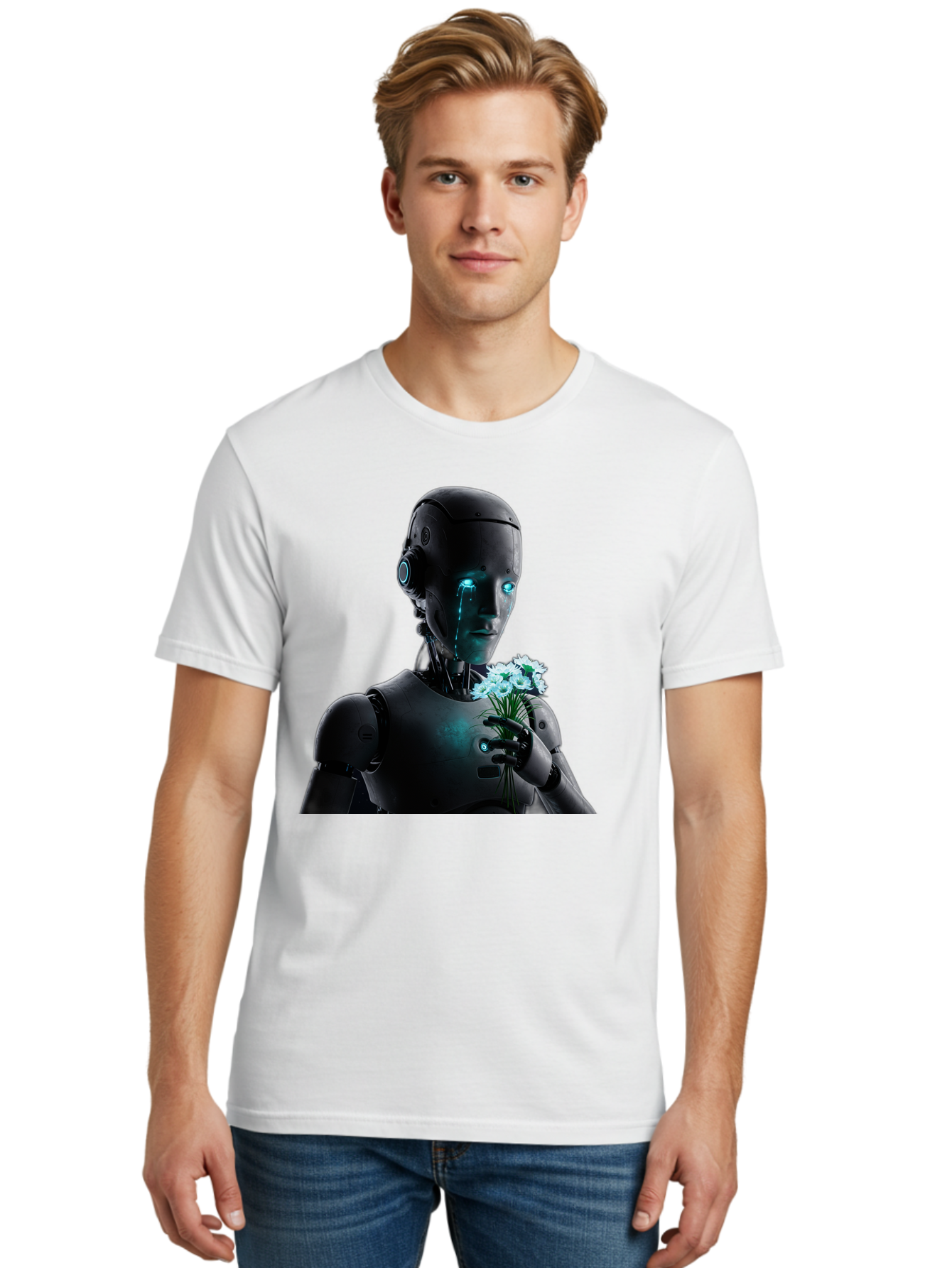 Robot-With-Flowers-3 Men'S Graphic Tee, 100% Cotton, Comfortable Casual Summer Wear, Machine Washable, Vintage Camera, Old Camera, Antique Camera, Black Camera, Classic Photography, Photography Equipment, Nostalgic Device, Film Camera, Bap956 21