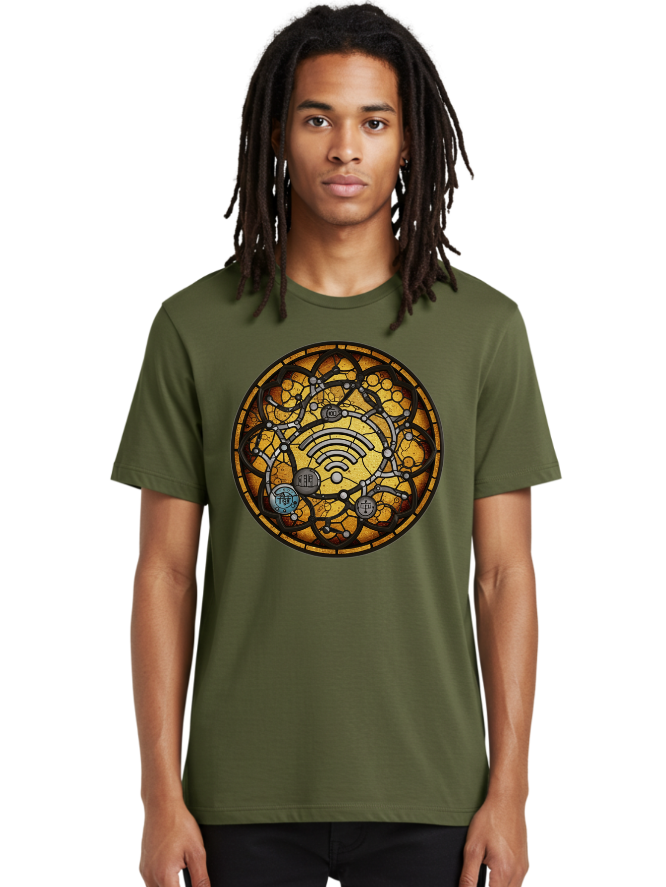 Wifi-Stained-Glass Men'S Graphic Tee, 100% Cotton, Comfortable Casual Summer Wear, Machine Washable, Vintage Camera, Old Camera, Antique Camera, Black Camera, Classic Photography, Photography Equipment, Nostalgic Device, Film Camera, Baq192 19
