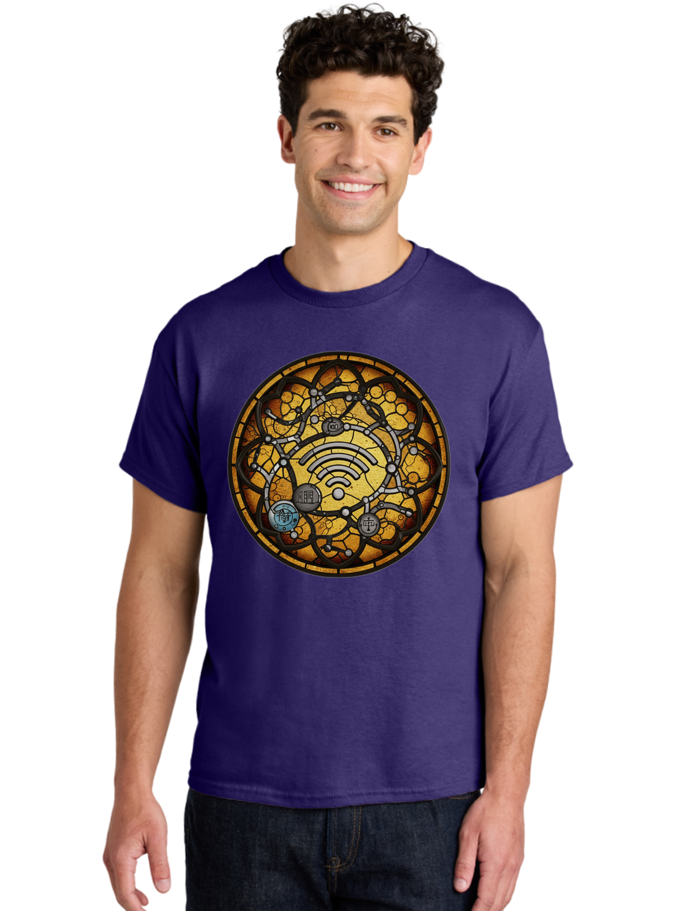 Wifi-Stained-Glass Men'S Graphic Tee, 100% Cotton, Comfortable Casual Summer Wear, Machine Washable, Vintage Camera, Old Camera, Antique Camera, Black Camera, Classic Photography, Photography Equipment, Nostalgic Device, Film Camera, Baq192 29