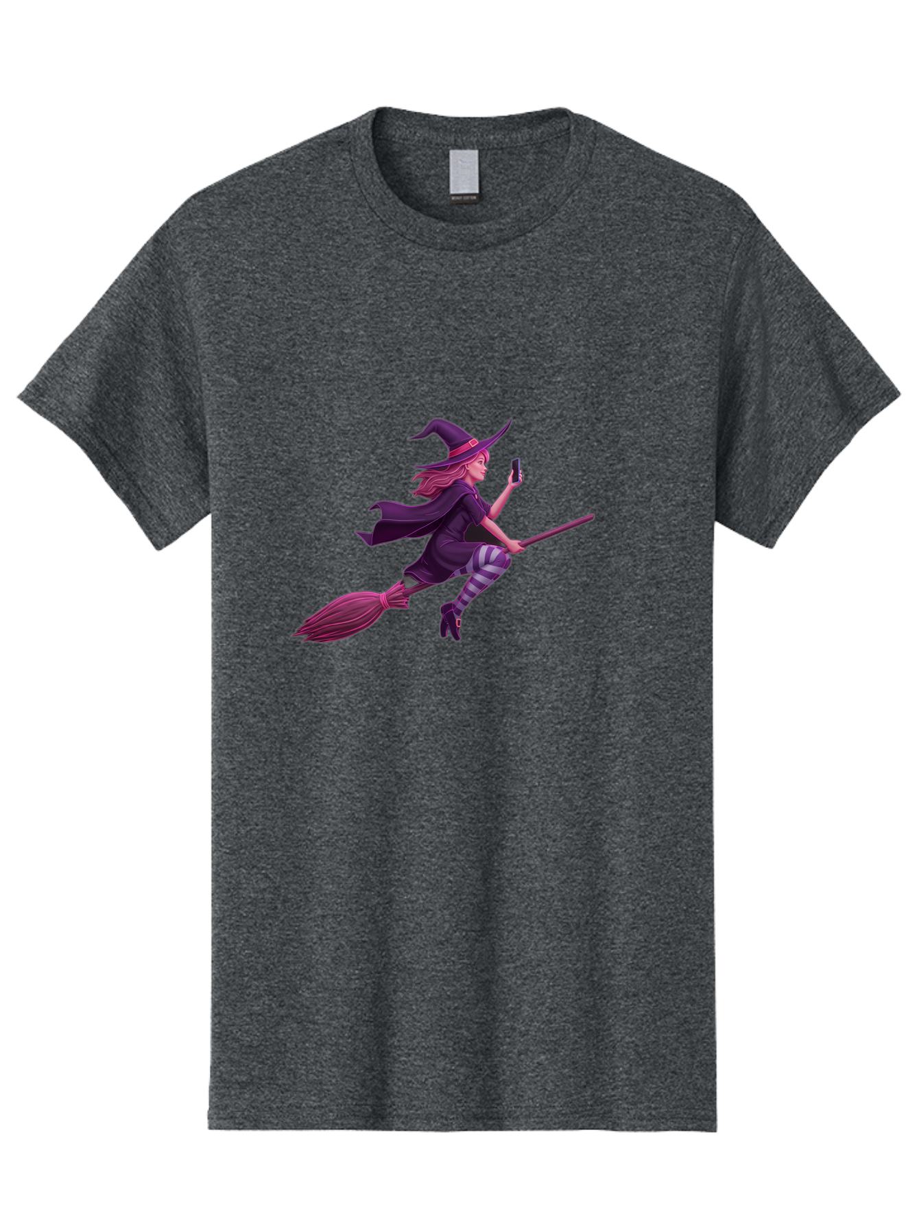 Witch-Flying-With-Phone Men'S Graphic Tee, 100% Cotton, Comfortable Casual Summer Wear, Machine Washable, Vintage Camera, Old Camera, Antique Camera, Black Camera, Classic Photography, Photography Equipment, Nostalgic Device, Film Camera, Baq207 13