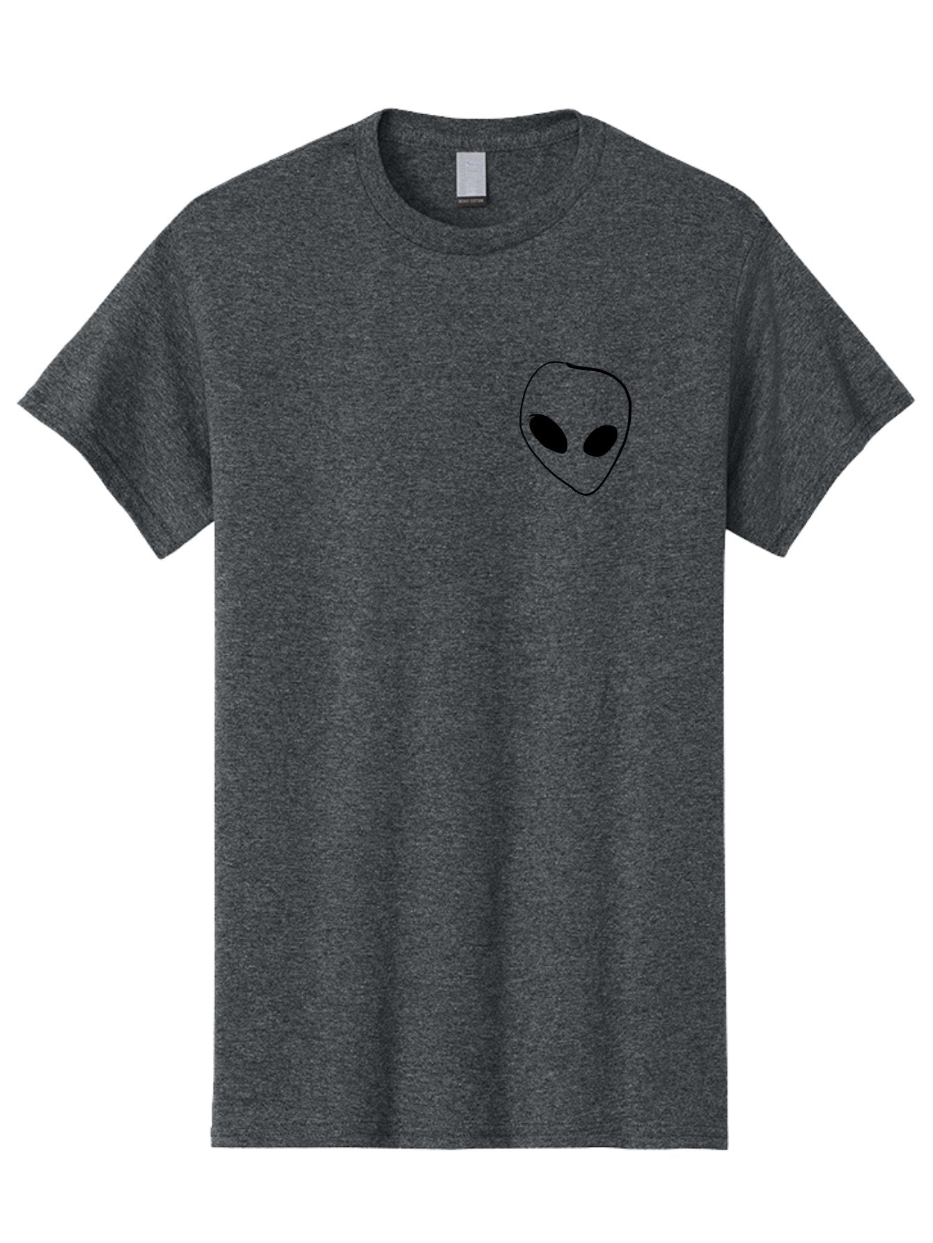 Alien-Head Men'S Graphic Tee, 100% Cotton, Comfortable Casual Summer Wear, Machine Washable, Alien Face, Simple Drawing, Black Outline, Minimalist Design, Extraterrestrial Being, Cartoon Style, Black Eyes, Digital Illustration, Simple Art -  Aaa002 25