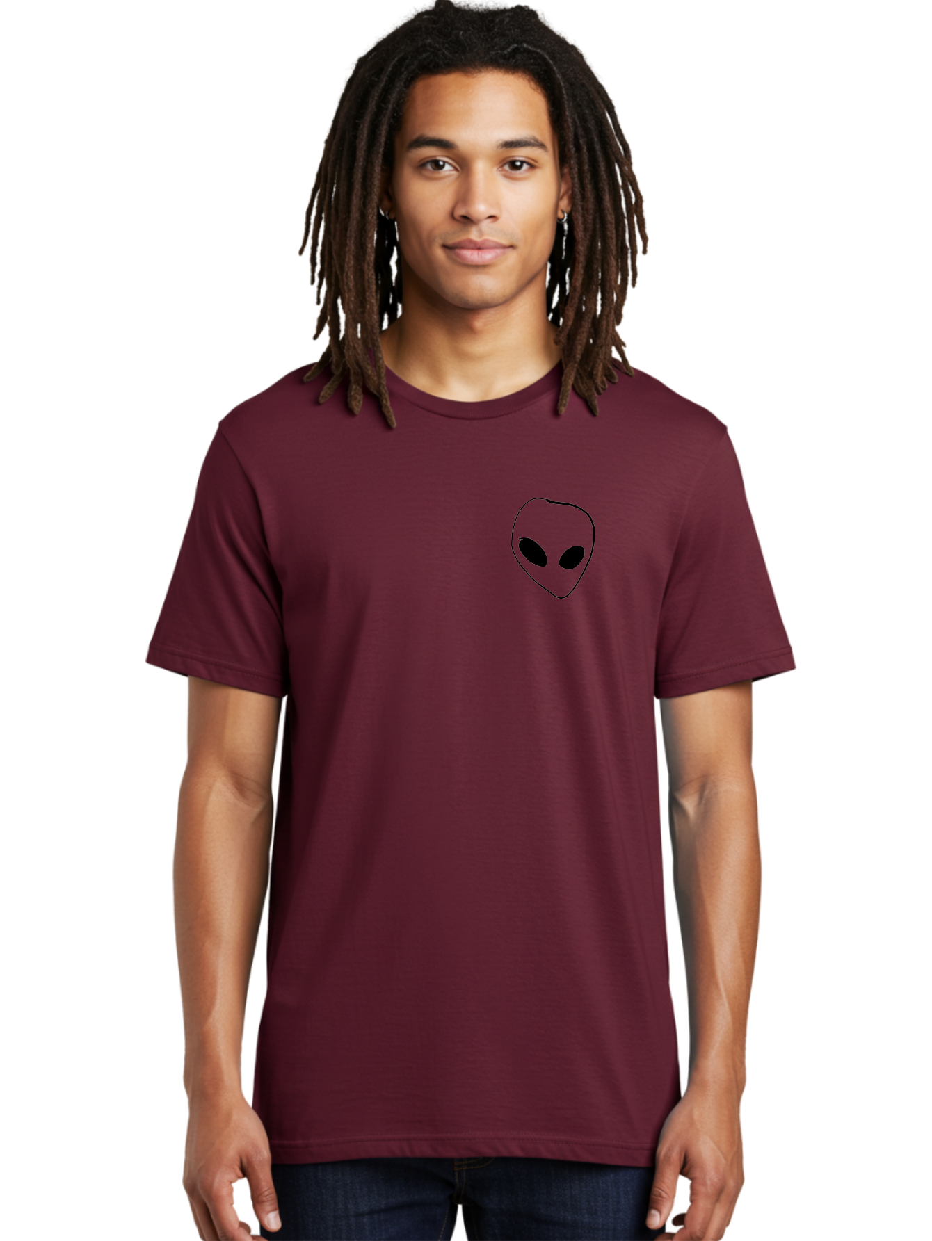 Alien-Head Men'S Graphic Tee, 100% Cotton, Comfortable Casual Summer Wear, Machine Washable, Alien Face, Simple Drawing, Black Outline, Minimalist Design, Extraterrestrial Being, Cartoon Style, Black Eyes, Digital Illustration, Simple Art -  Aaa002
