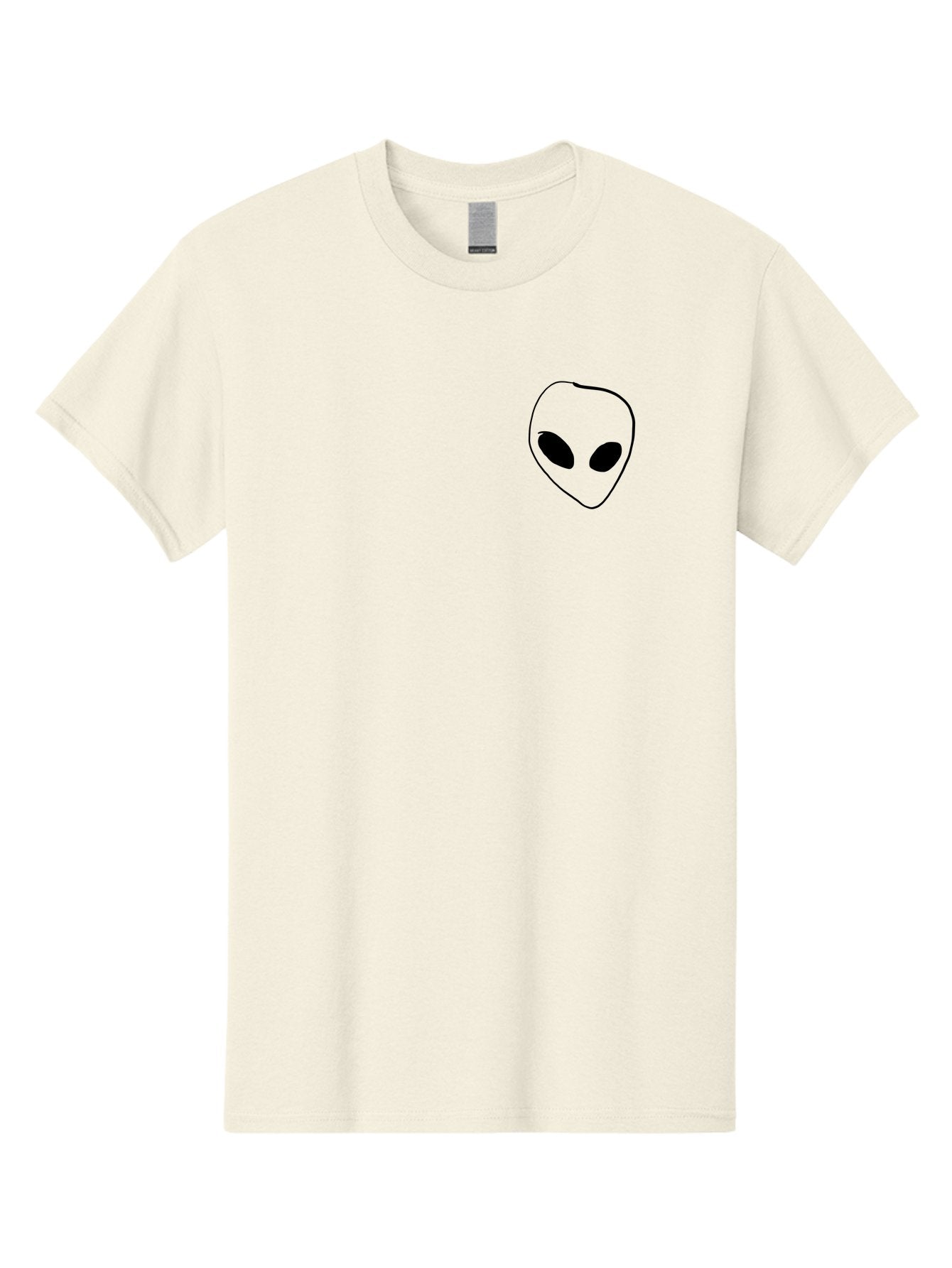 Alien-Head Men'S Graphic Tee, 100% Cotton, Comfortable Casual Summer Wear, Machine Washable, Alien Face, Simple Drawing, Black Outline, Minimalist Design, Extraterrestrial Being, Cartoon Style, Black Eyes, Digital Illustration, Simple Art -  Aaa002 17