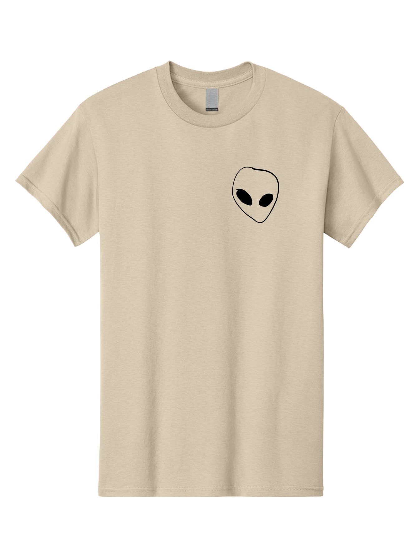 Alien-Head Men'S Graphic Tee, 100% Cotton, Comfortable Casual Summer Wear, Machine Washable, Alien Face, Simple Drawing, Black Outline, Minimalist Design, Extraterrestrial Being, Cartoon Style, Black Eyes, Digital Illustration, Simple Art -  Aaa002
