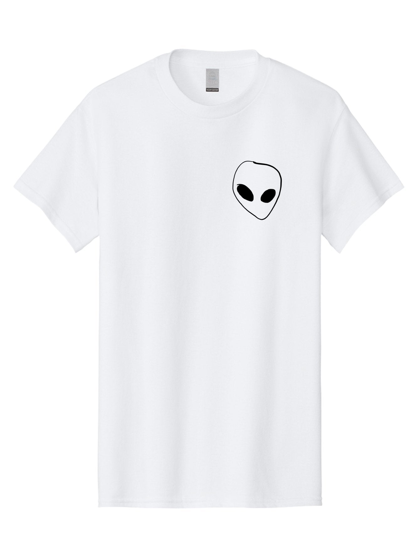 Alien-Head Men'S Graphic Tee, 100% Cotton, Comfortable Casual Summer Wear, Machine Washable, Alien Face, Simple Drawing, Black Outline, Minimalist Design, Extraterrestrial Being, Cartoon Style, Black Eyes, Digital Illustration, Simple Art -  Aaa002 29