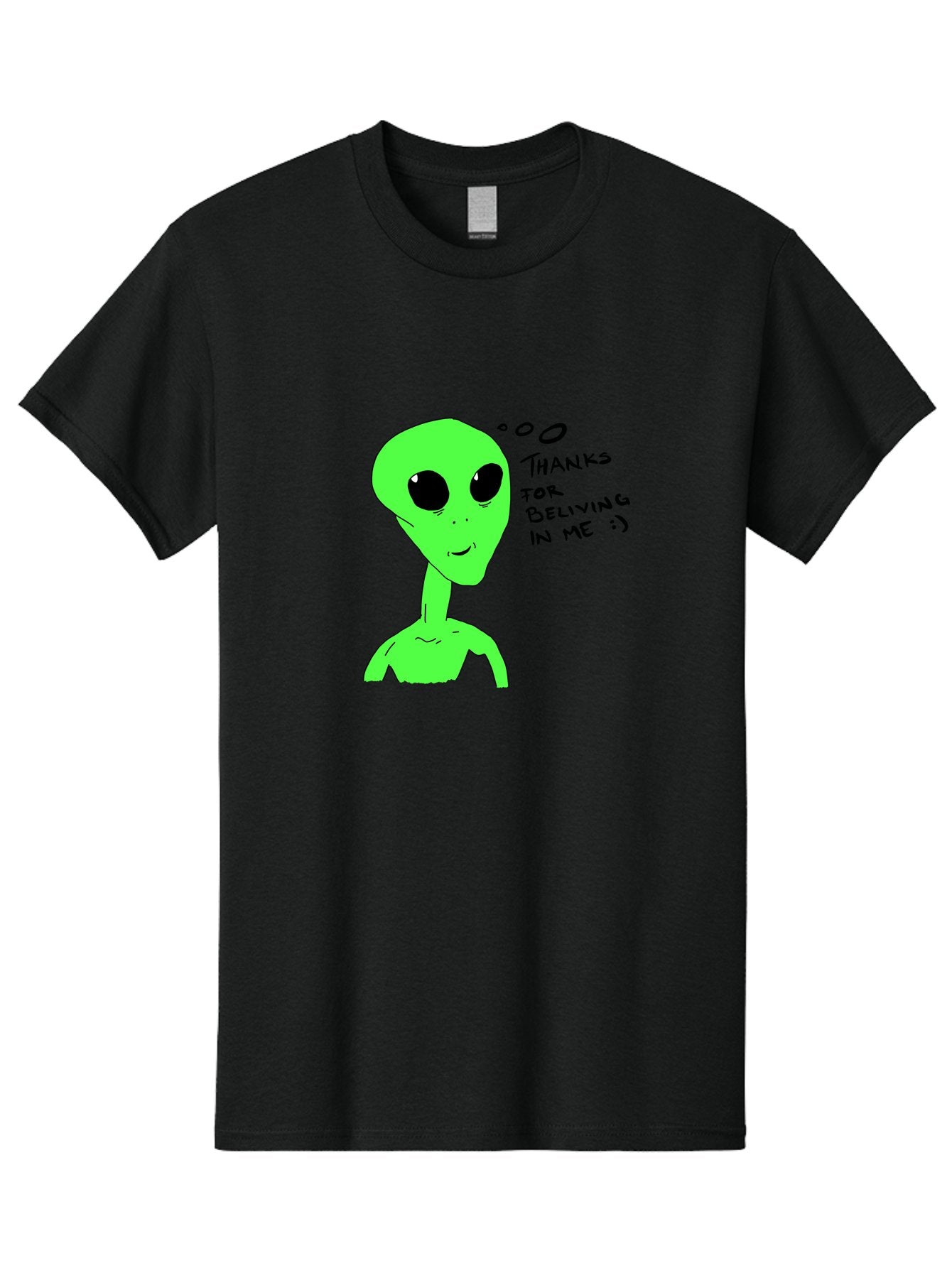 Alien-Thanks-For-Beliving-In-Me Men'S Graphic Tee, 100% Cotton, Comfortable Casual Summer Wear, Machine Washable, Alien Cartoon Character, Extraterrestrial Life, Thought Bubble, Thanks For Believing In Me, Quirky Humor, Playful Design, -  Aaa003 7