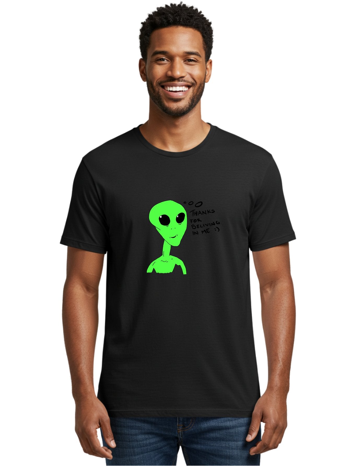 Alien-Thanks-For-Beliving-In-Me Men'S Graphic Tee, 100% Cotton, Comfortable Casual Summer Wear, Machine Washable, Alien Cartoon Character, Extraterrestrial Life, Thought Bubble, Thanks For Believing In Me, Quirky Humor, Playful Design, -  Aaa003 8