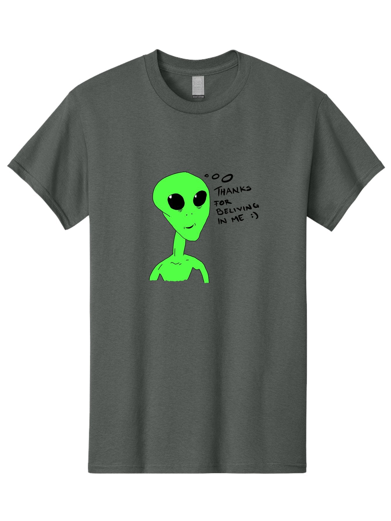 Alien-Thanks-For-Beliving-In-Me Men'S Graphic Tee, 100% Cotton, Comfortable Casual Summer Wear, Machine Washable, Alien Cartoon Character, Extraterrestrial Life, Thought Bubble, Thanks For Believing In Me, Quirky Humor, Playful Design, -  Aaa003 11