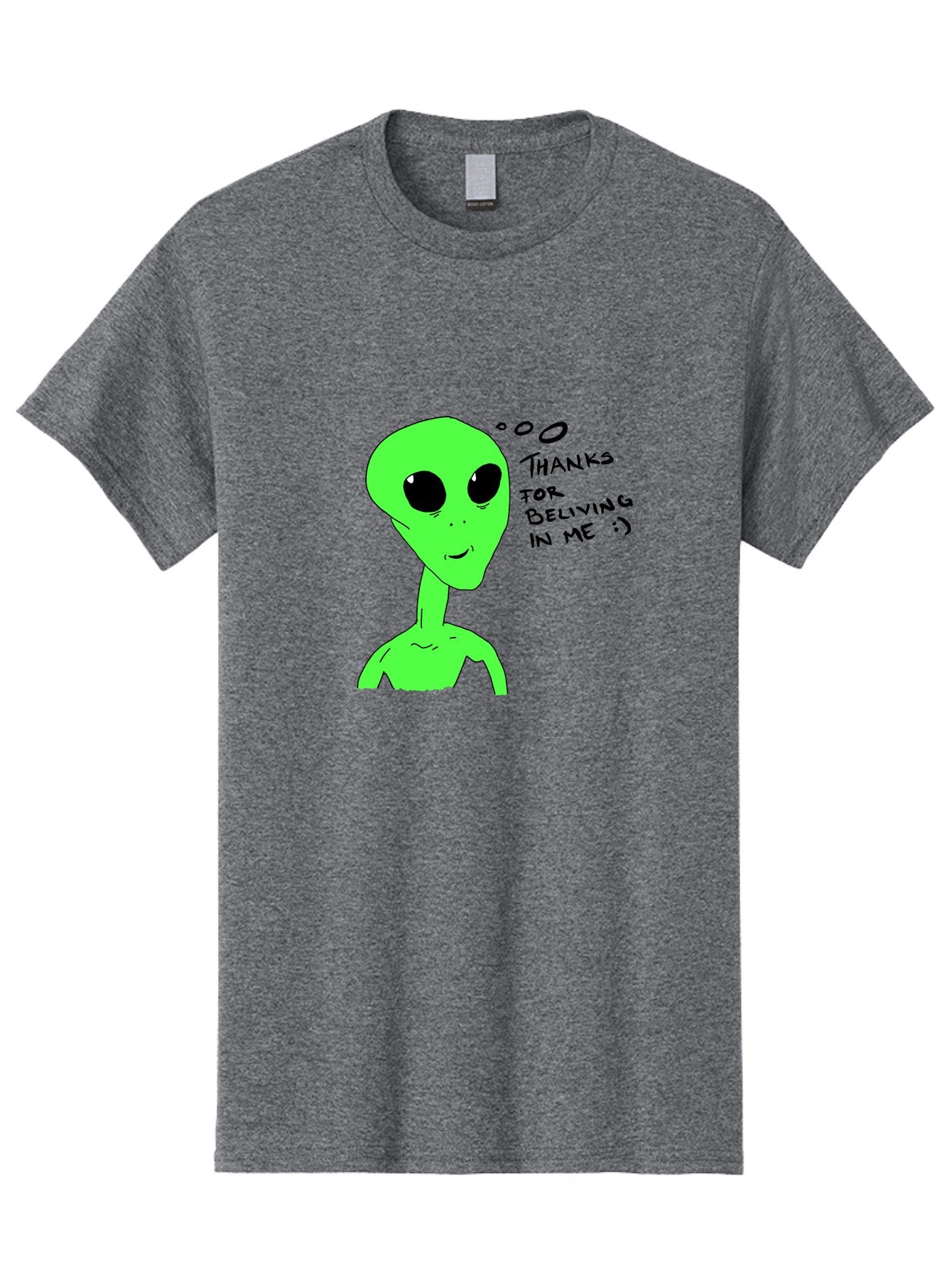 Alien-Thanks-For-Beliving-In-Me Men'S Graphic Tee, 100% Cotton, Comfortable Casual Summer Wear, Machine Washable, Alien Cartoon Character, Extraterrestrial Life, Thought Bubble, Thanks For Believing In Me, Quirky Humor, Playful Design, -  Aaa003 23