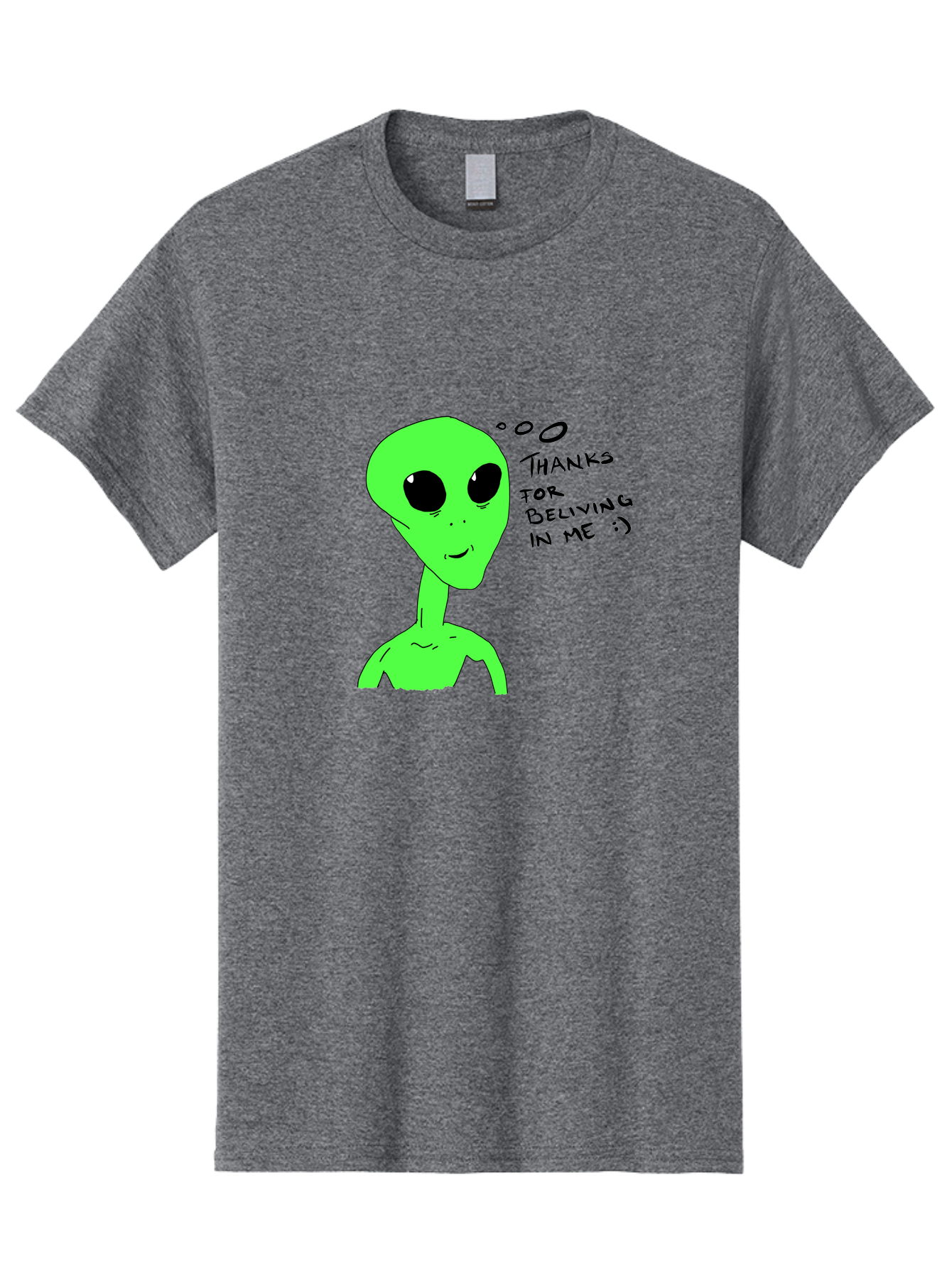 Alien-Thanks-For-Beliving-In-Me Men'S Graphic Tee, 100% Cotton, Comfortable Casual Summer Wear, Machine Washable, Alien Cartoon Character, Extraterrestrial Life, Thought Bubble, Thanks For Believing In Me, Quirky Humor, Playful Design, -  Aaa003 9