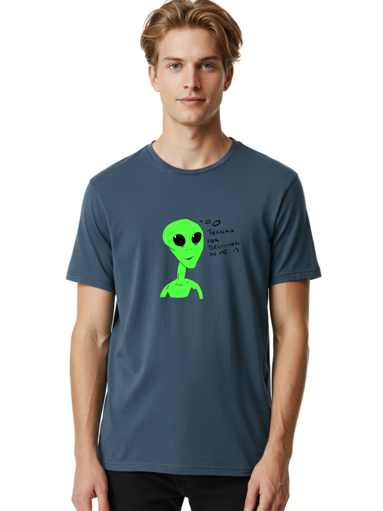 Alien-Thanks-For-Beliving-In-Me Men'S Graphic Tee, 100% Cotton, Comfortable Casual Summer Wear, Machine Washable, Alien Cartoon Character, Extraterrestrial Life, Thought Bubble, Thanks For Believing In Me, Quirky Humor, Playful Design, -  Aaa003 30