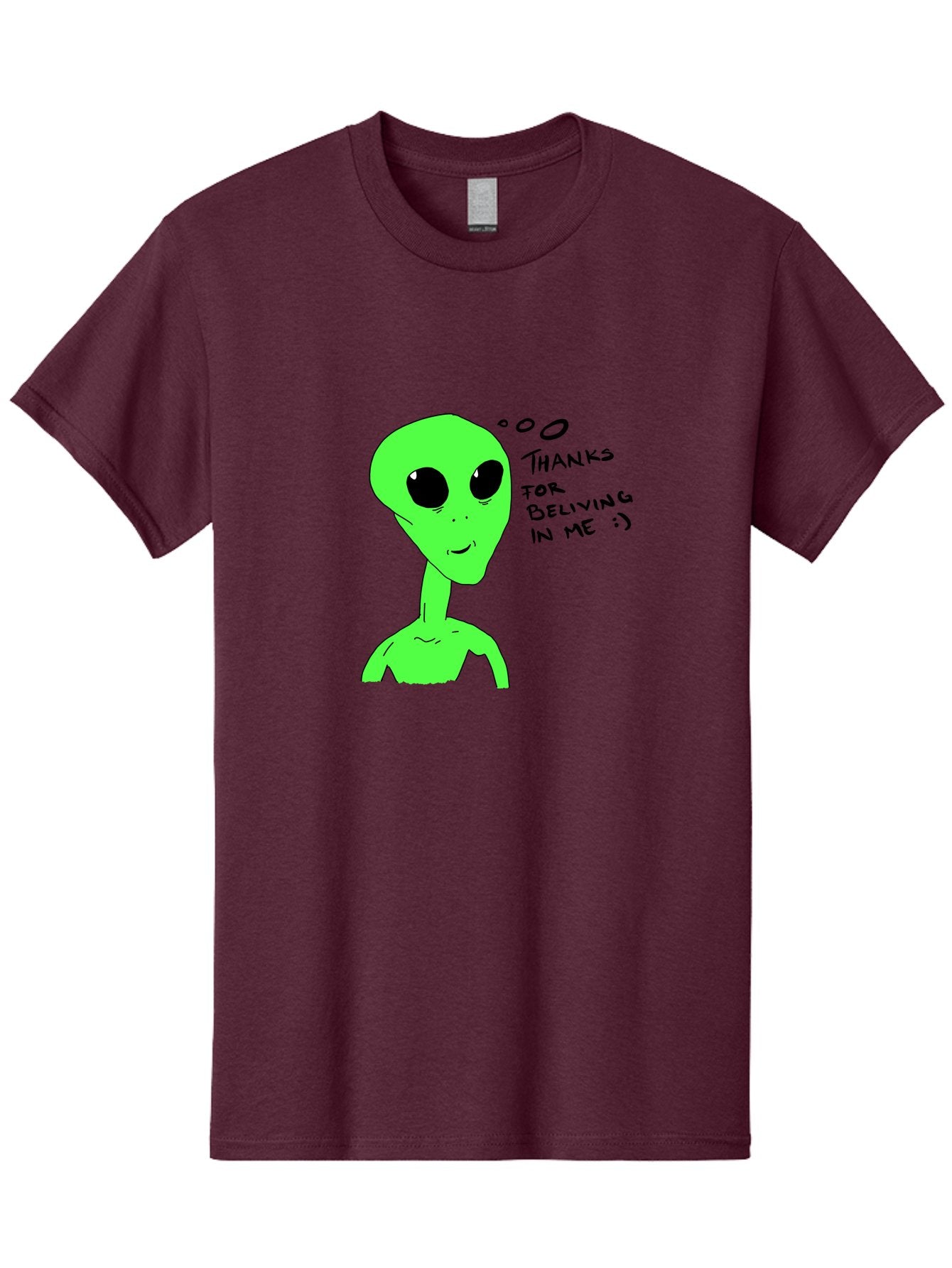 Alien-Thanks-For-Beliving-In-Me Men'S Graphic Tee, 100% Cotton, Comfortable Casual Summer Wear, Machine Washable, Alien Cartoon Character, Extraterrestrial Life, Thought Bubble, Thanks For Believing In Me, Quirky Humor, Playful Design, -  Aaa003 5