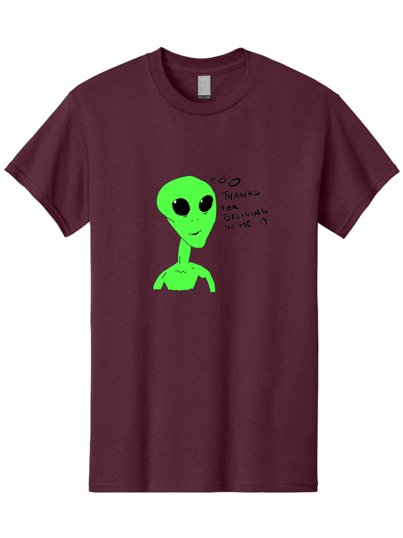Alien-Thanks-For-Beliving-In-Me Men'S Graphic Tee, 100% Cotton, Comfortable Casual Summer Wear, Machine Washable, Alien Cartoon Character, Extraterrestrial Life, Thought Bubble, Thanks For Believing In Me, Quirky Humor, Playful Design, -  Aaa003