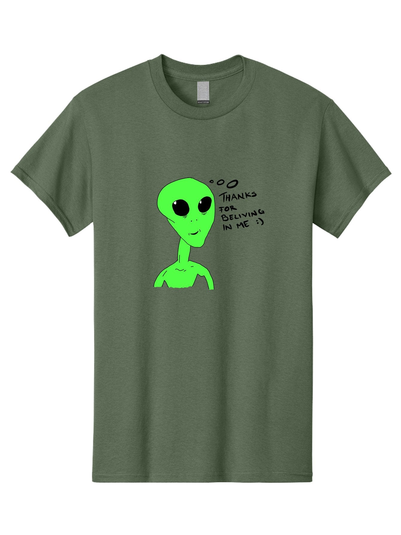 Alien-Thanks-For-Beliving-In-Me Men'S Graphic Tee, 100% Cotton, Comfortable Casual Summer Wear, Machine Washable, Alien Cartoon Character, Extraterrestrial Life, Thought Bubble, Thanks For Believing In Me, Quirky Humor, Playful Design, -  Aaa003 29