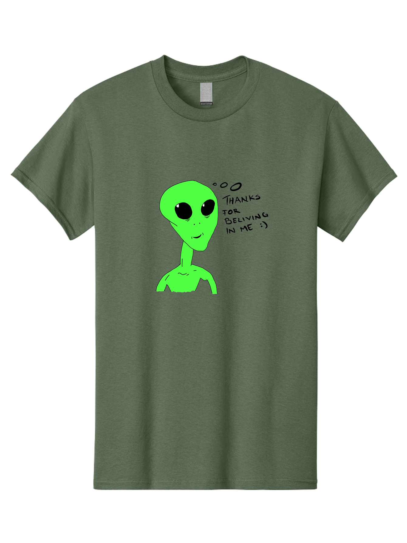 Alien-Thanks-For-Beliving-In-Me Men'S Graphic Tee, 100% Cotton, Comfortable Casual Summer Wear, Machine Washable, Alien Cartoon Character, Extraterrestrial Life, Thought Bubble, Thanks For Believing In Me, Quirky Humor, Playful Design, -  Aaa003 15