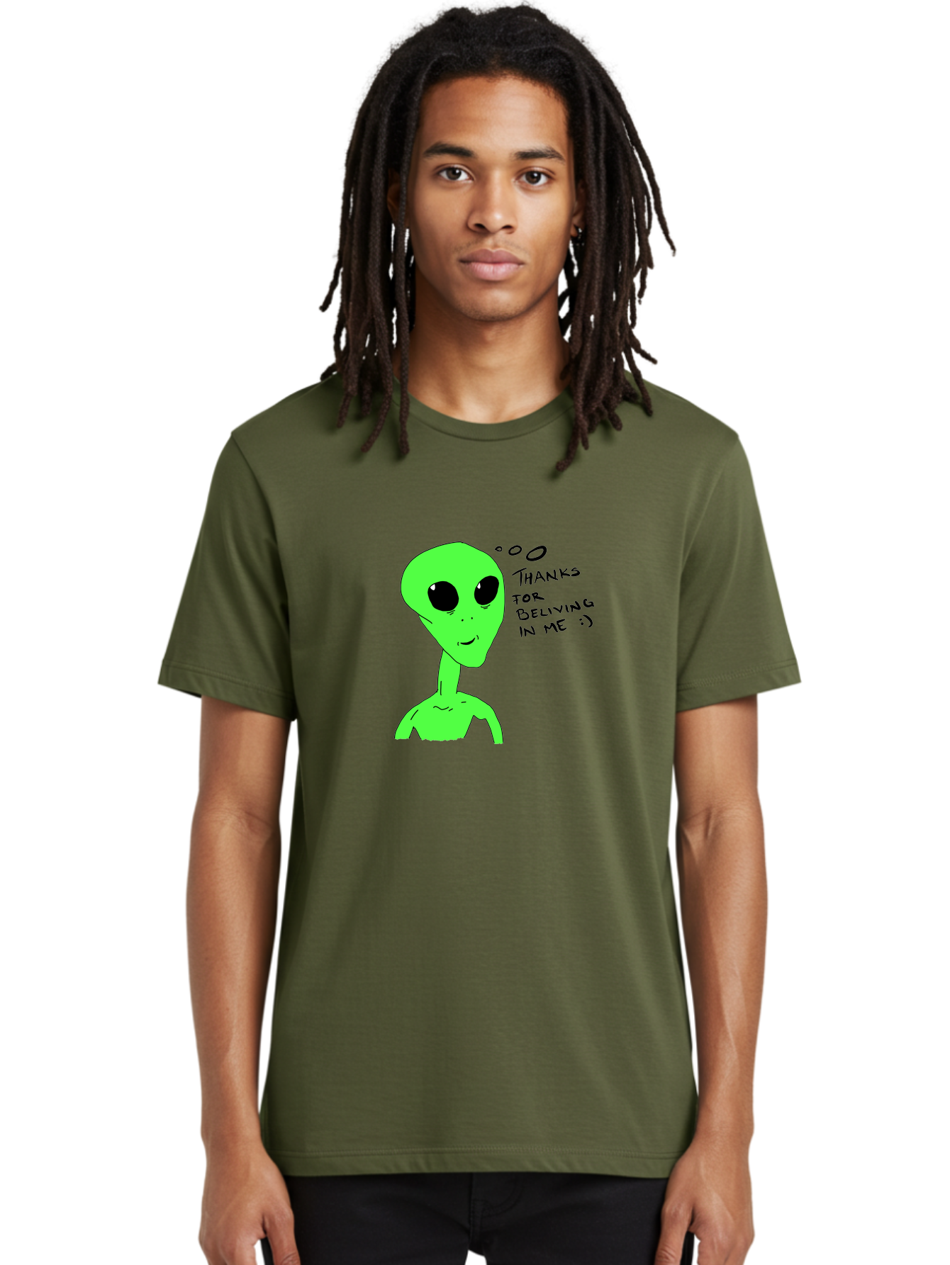 Alien-Thanks-For-Beliving-In-Me Men'S Graphic Tee, 100% Cotton, Comfortable Casual Summer Wear, Machine Washable, Alien Cartoon Character, Extraterrestrial Life, Thought Bubble, Thanks For Believing In Me, Quirky Humor, Playful Design, -  Aaa003 16