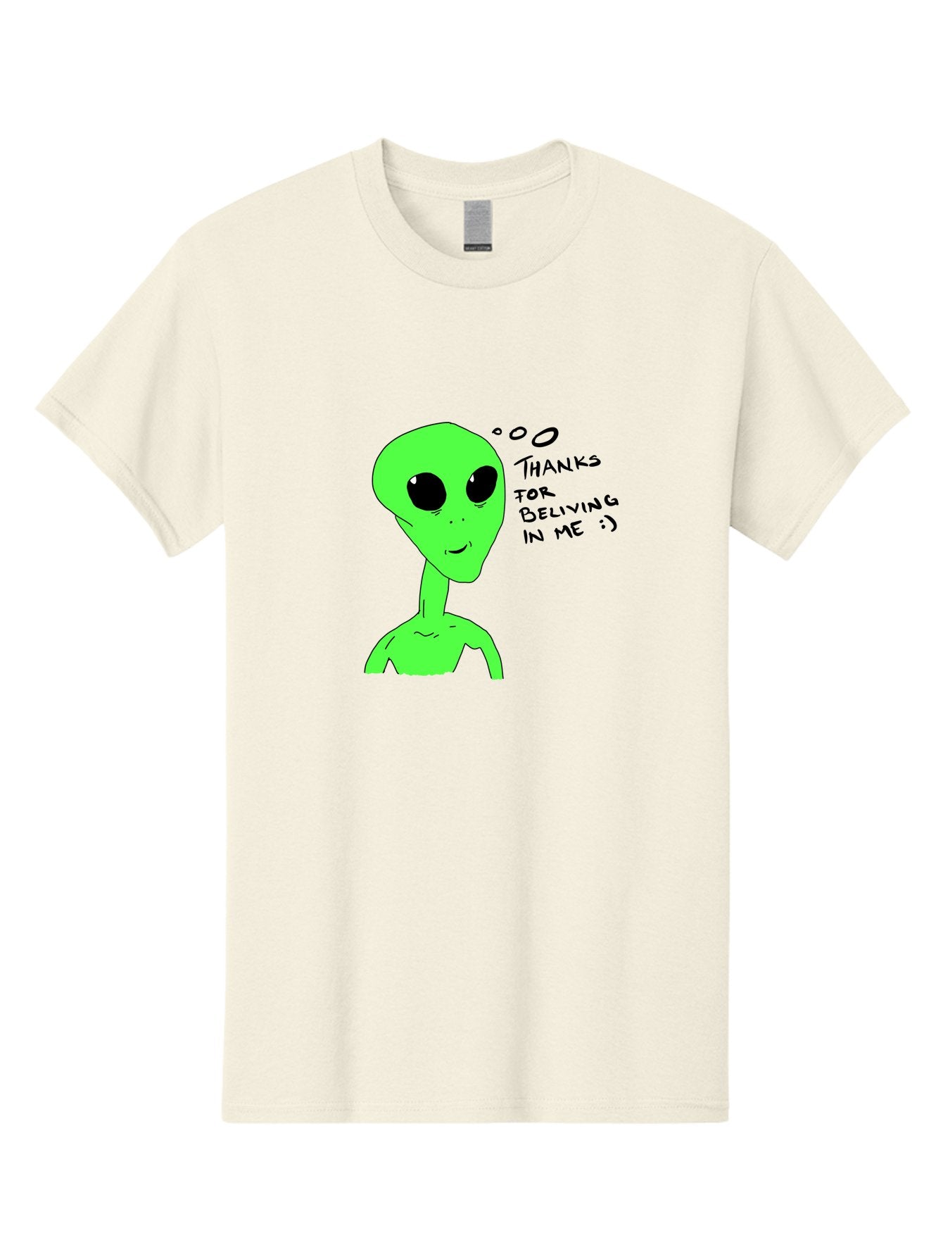 Alien-Thanks-For-Beliving-In-Me Men'S Graphic Tee, 100% Cotton, Comfortable Casual Summer Wear, Machine Washable, Alien Cartoon Character, Extraterrestrial Life, Thought Bubble, Thanks For Believing In Me, Quirky Humor, Playful Design, -  Aaa003 25
