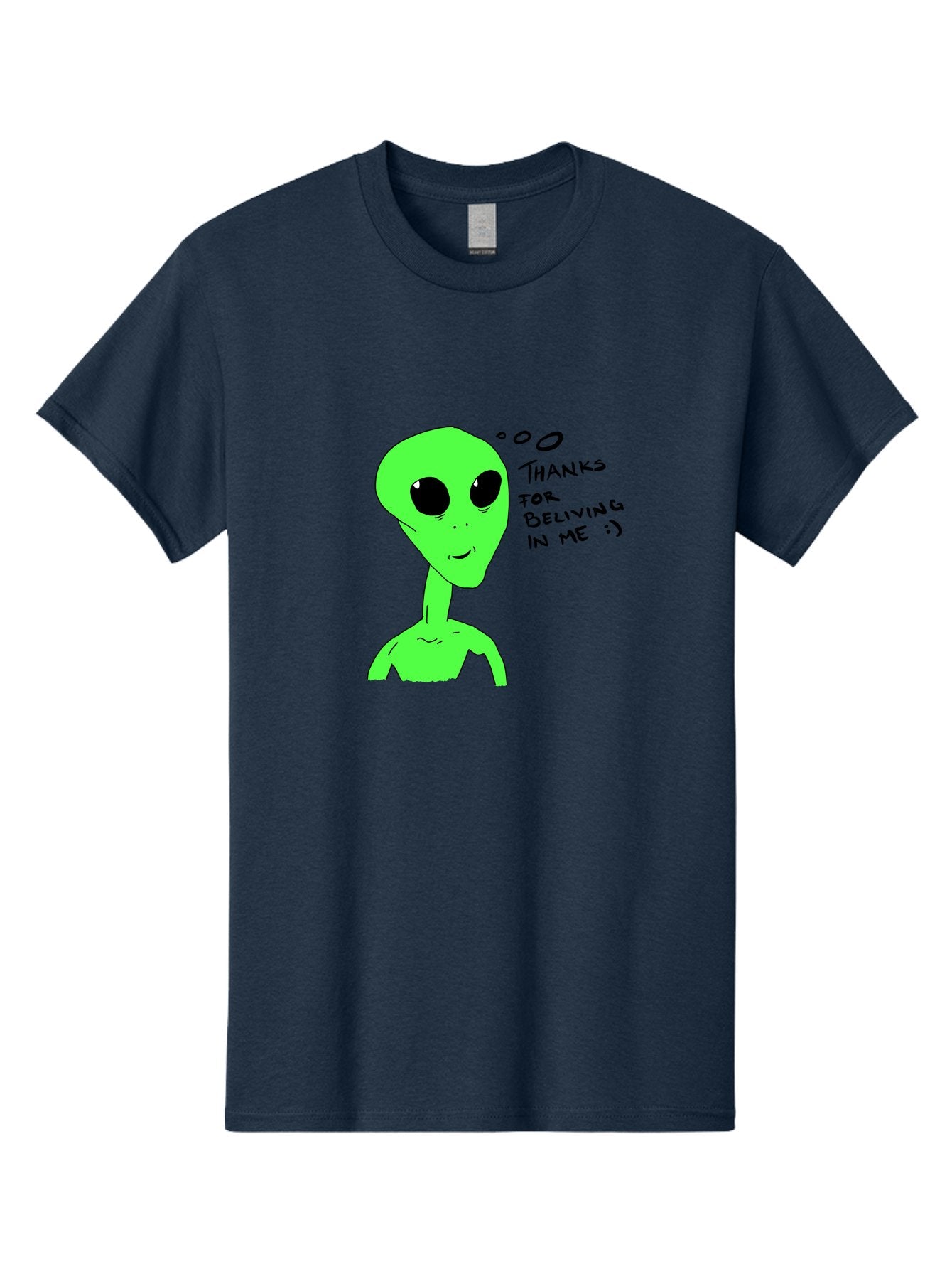 Alien-Thanks-For-Beliving-In-Me Men'S Graphic Tee, 100% Cotton, Comfortable Casual Summer Wear, Machine Washable, Alien Cartoon Character, Extraterrestrial Life, Thought Bubble, Thanks For Believing In Me, Quirky Humor, Playful Design, -  Aaa003 3