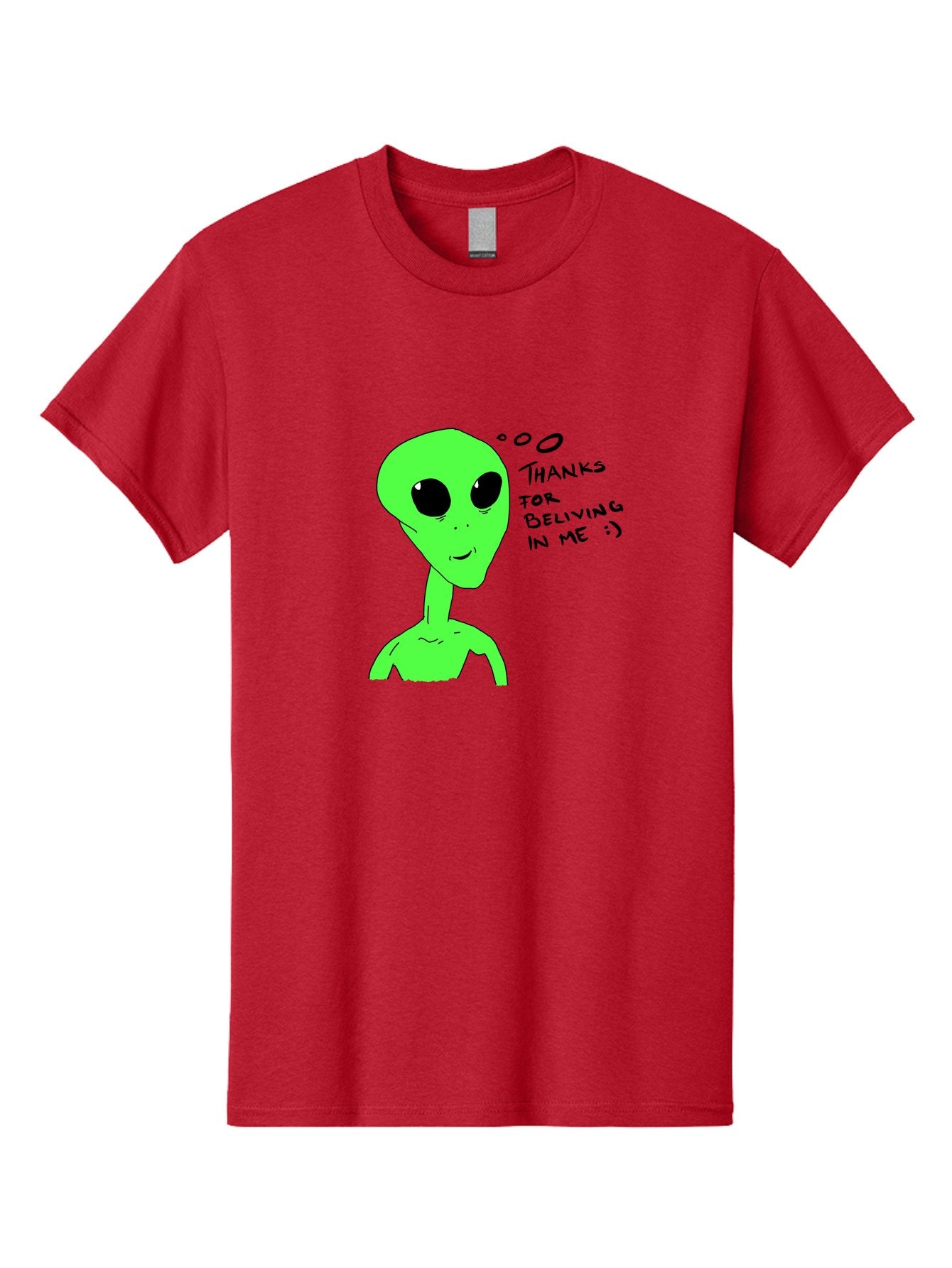 Alien-Thanks-For-Beliving-In-Me Men'S Graphic Tee, 100% Cotton, Comfortable Casual Summer Wear, Machine Washable, Alien Cartoon Character, Extraterrestrial Life, Thought Bubble, Thanks For Believing In Me, Quirky Humor, Playful Design, -  Aaa003 21