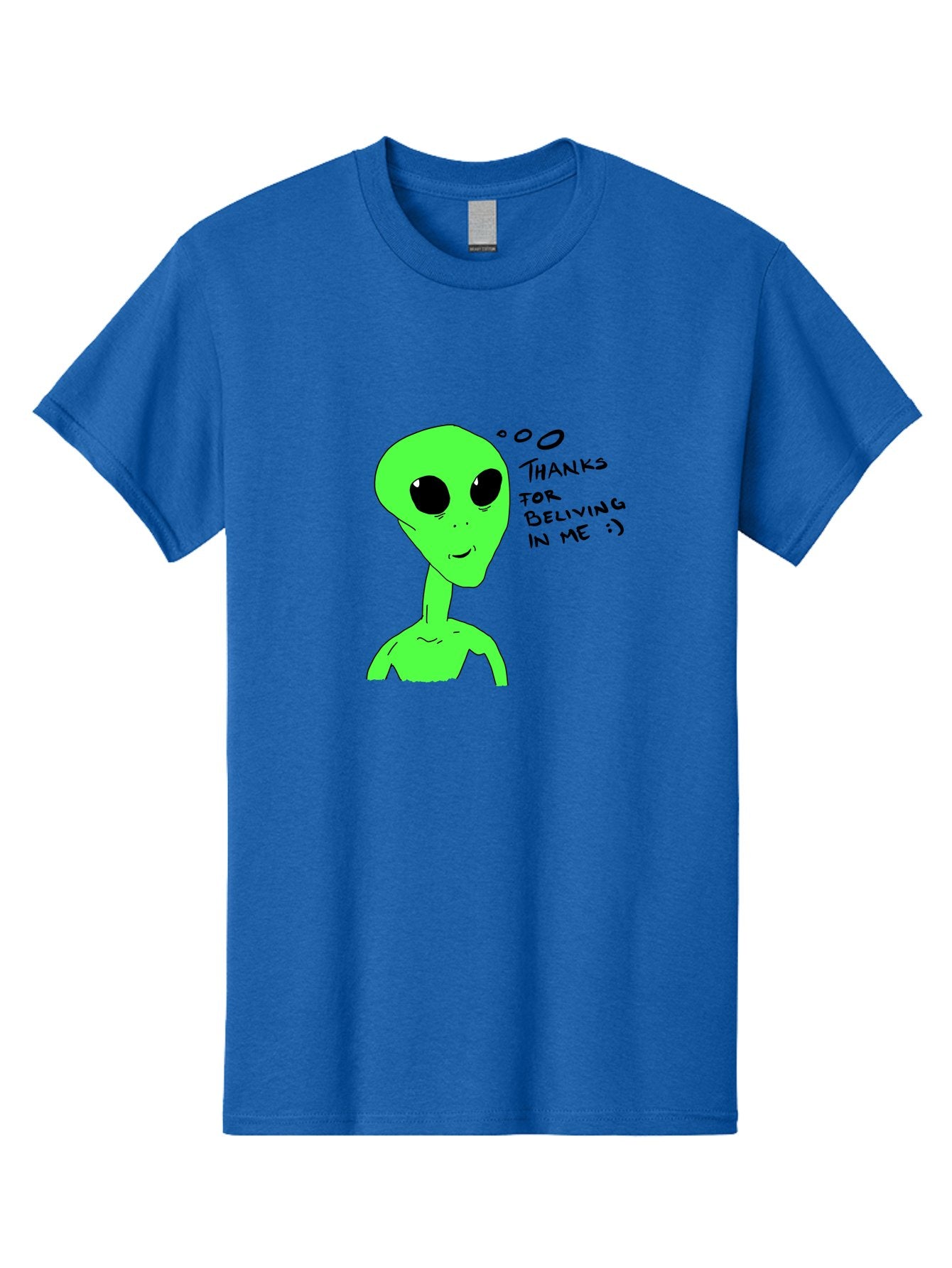 Alien-Thanks-For-Beliving-In-Me Men'S Graphic Tee, 100% Cotton, Comfortable Casual Summer Wear, Machine Washable, Alien Cartoon Character, Extraterrestrial Life, Thought Bubble, Thanks For Believing In Me, Quirky Humor, Playful Design, -  Aaa003