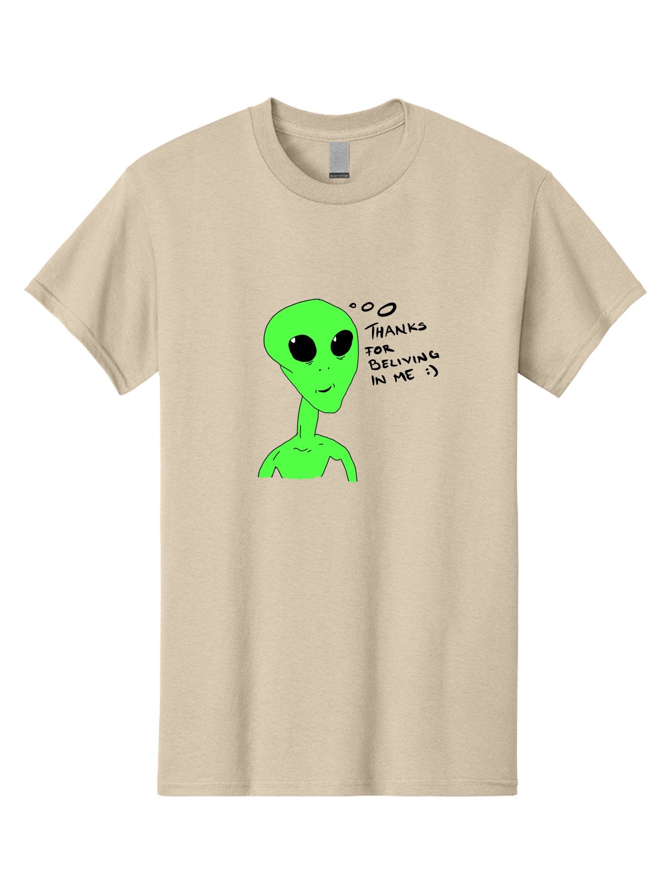 Alien-Thanks-For-Beliving-In-Me Men'S Graphic Tee, 100% Cotton, Comfortable Casual Summer Wear, Machine Washable, Alien Cartoon Character, Extraterrestrial Life, Thought Bubble, Thanks For Believing In Me, Quirky Humor, Playful Design, -  Aaa003 19