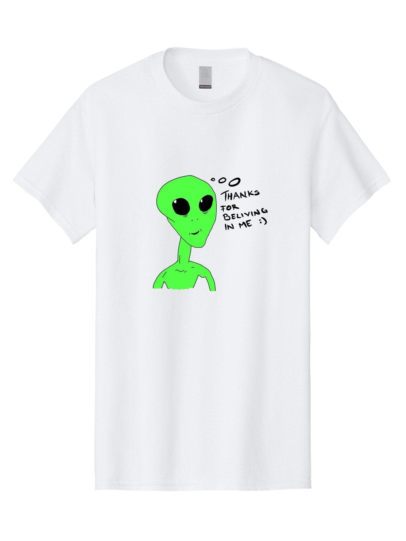 Alien-Thanks-For-Beliving-In-Me Men'S Graphic Tee, 100% Cotton, Comfortable Casual Summer Wear, Machine Washable, Alien Cartoon Character, Extraterrestrial Life, Thought Bubble, Thanks For Believing In Me, Quirky Humor, Playful Design, -  Aaa003 9