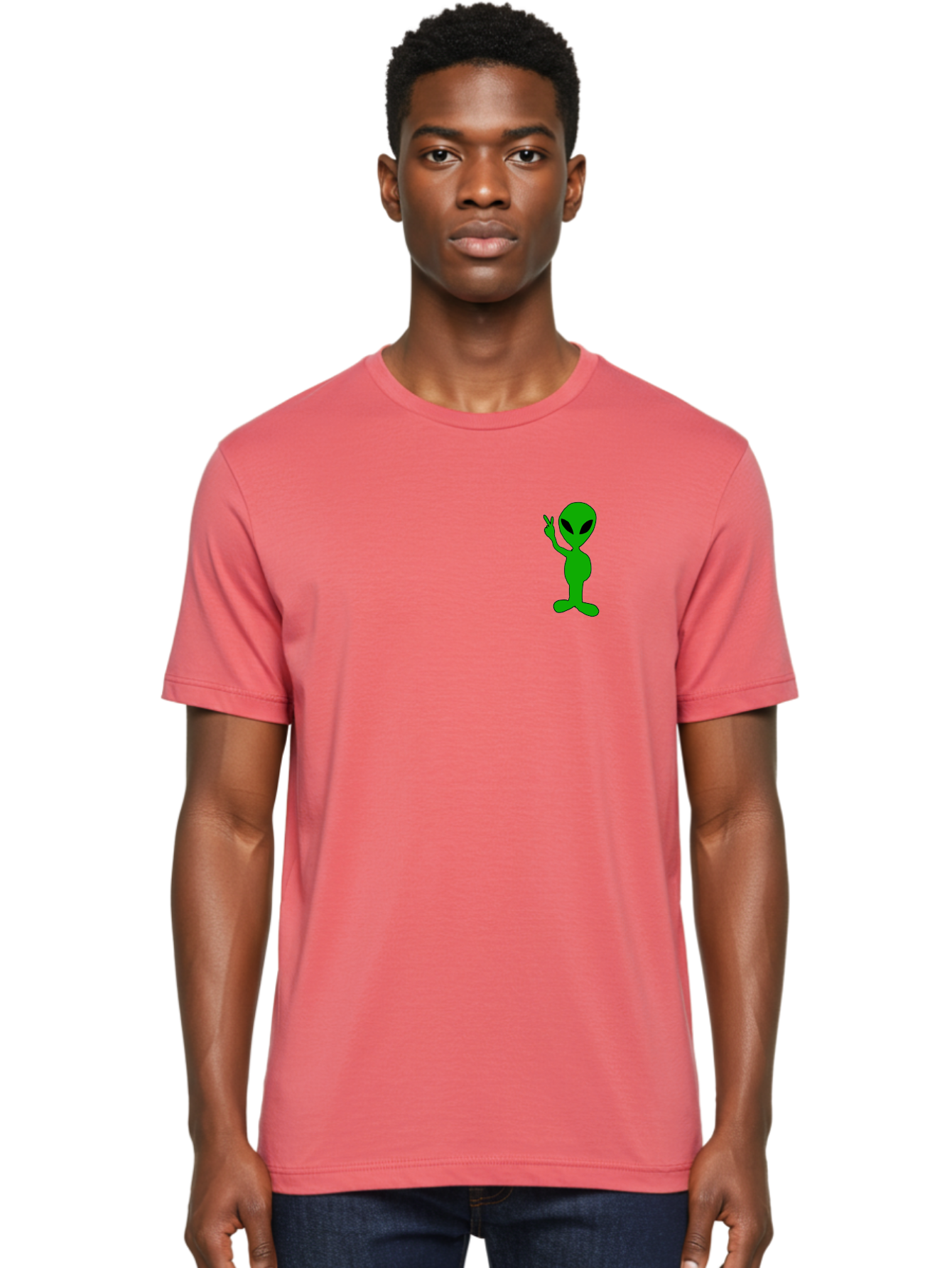 Alien Men'S Graphic Tee, 100% Cotton, Comfortable Casual Summer Wear, Machine Washable, Cartoon Alien, Science Fiction Character, Extraterrestrial Being, Funny Alien, Alien Waving, Pop Culture Icon, Alien Illustration, Humorous Design, -  Aaa004