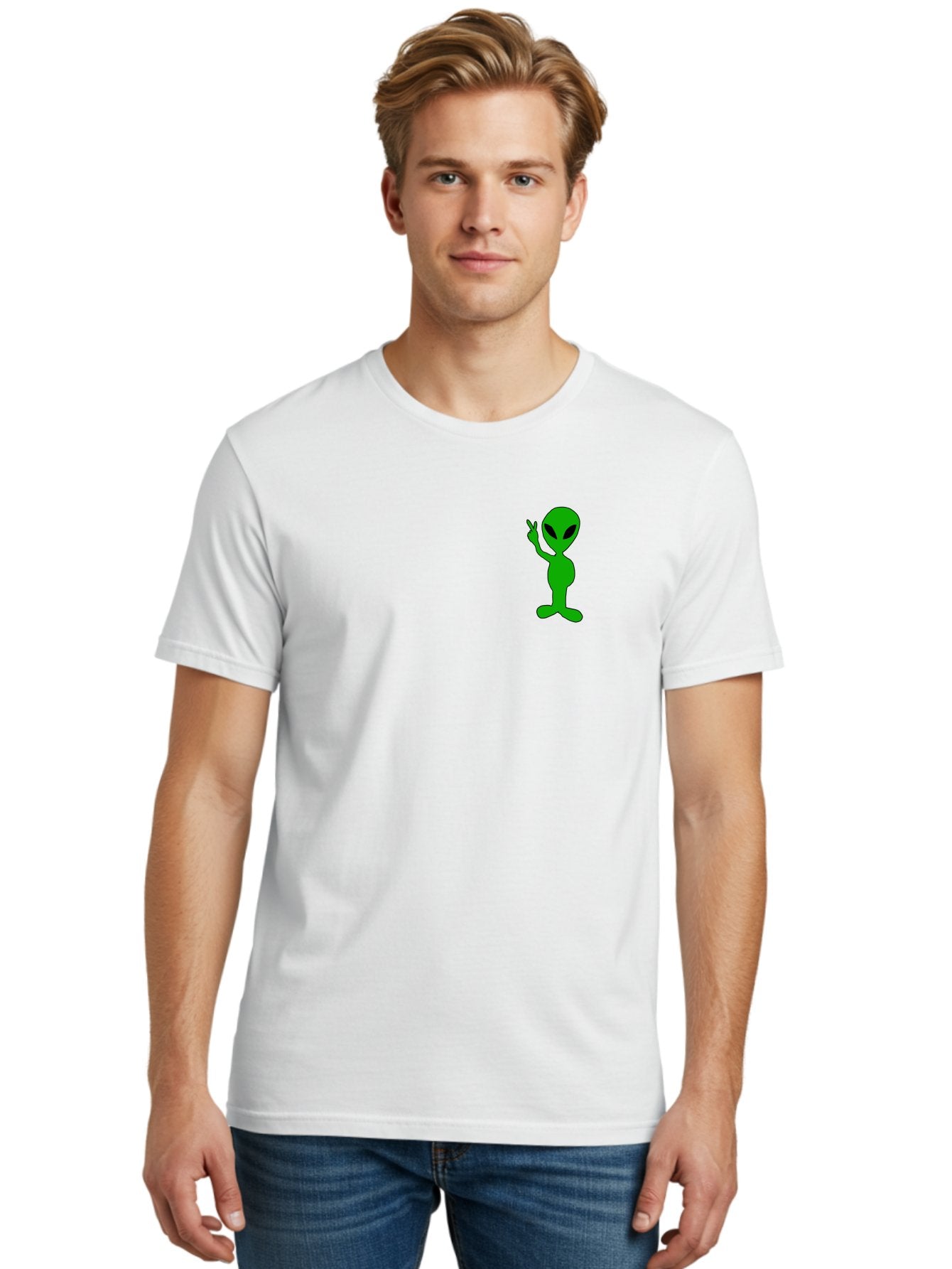 Alien Men'S Graphic Tee, 100% Cotton, Comfortable Casual Summer Wear, Machine Washable, Cartoon Alien, Science Fiction Character, Extraterrestrial Being, Funny Alien, Alien Waving, Pop Culture Icon, Alien Illustration, Humorous Design, -  Aaa004 18