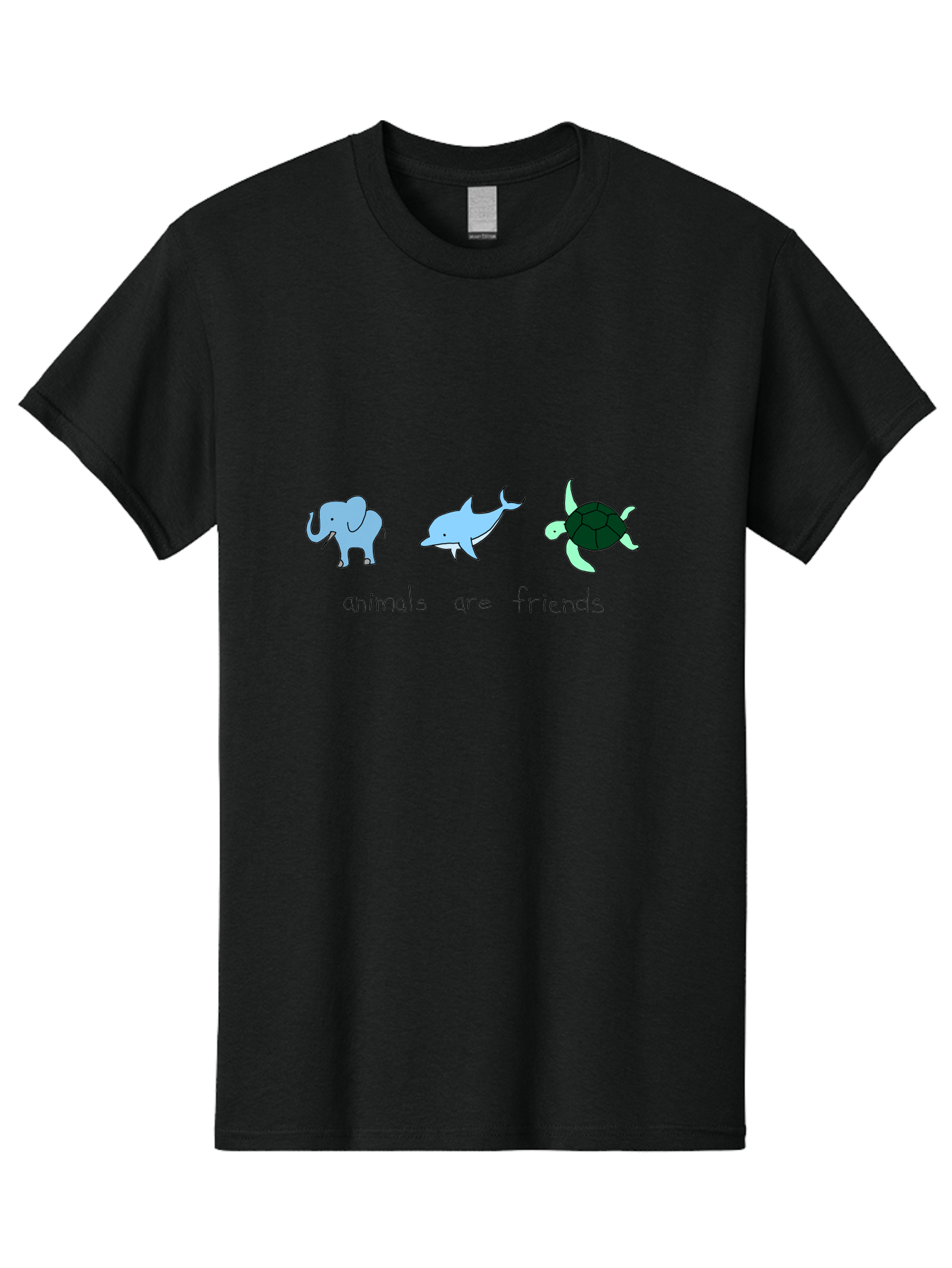 Animals-Are-Friends Men'S Graphic Tee, 100% Cotton, Comfortable Casual Summer Wear, Machine Washable, Cartoon Elephant, Dolphin, Turtle, Friendship, Animal Buddies, Wildlife Companions, Cute Illustrations, Animal Friends, -  Aaa006